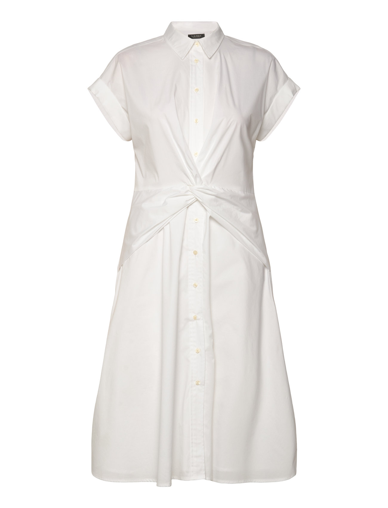 Twist-Front Cotton-Blend Shirtdress Knelang Kjole White Lauren Ralph Lauren
