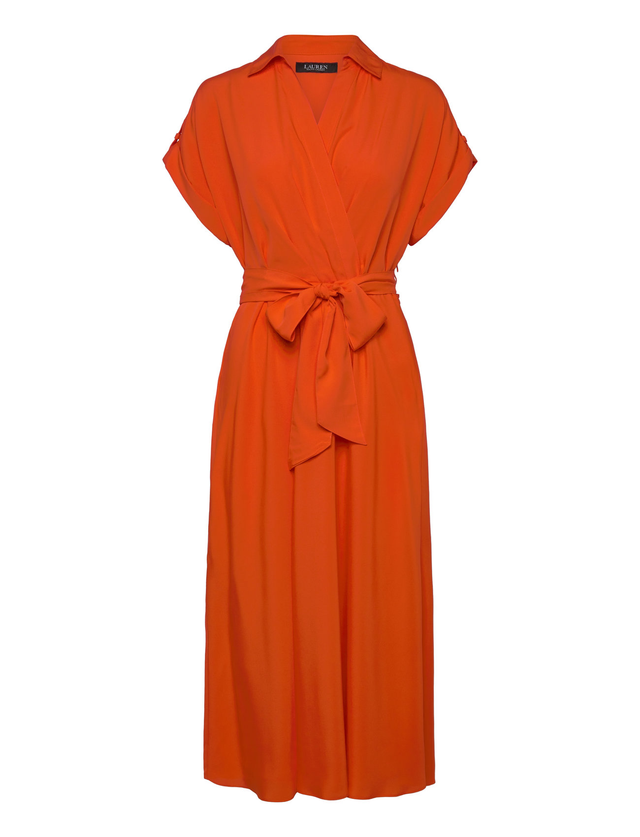 Lauren Ralph Lauren Belted Crepe Dress, 36, Orange, Kjoler > Knælange Og Midi, Dame