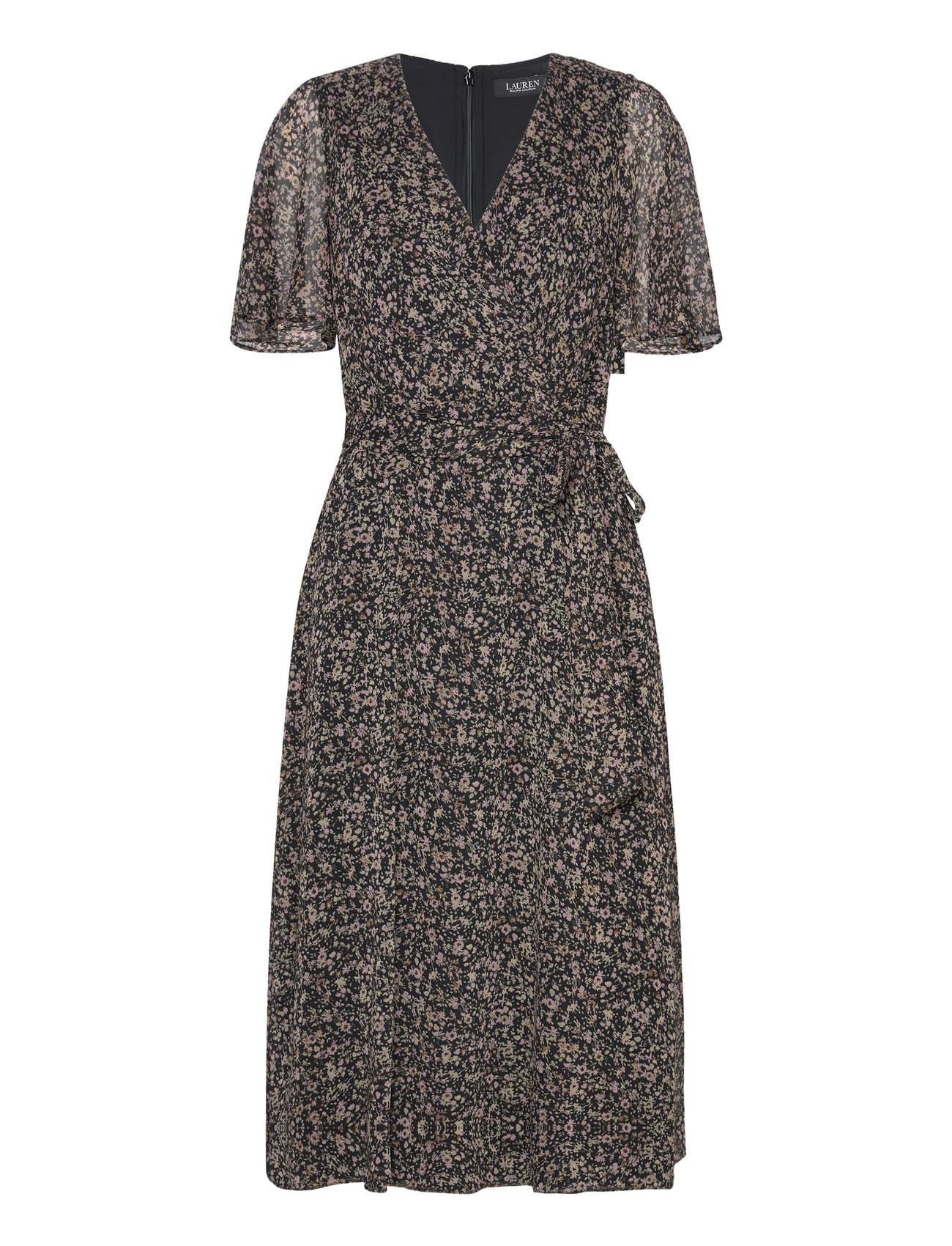 Floral Belted Crinkle Georgette Dress Black Lauren Ralph Lauren 130846