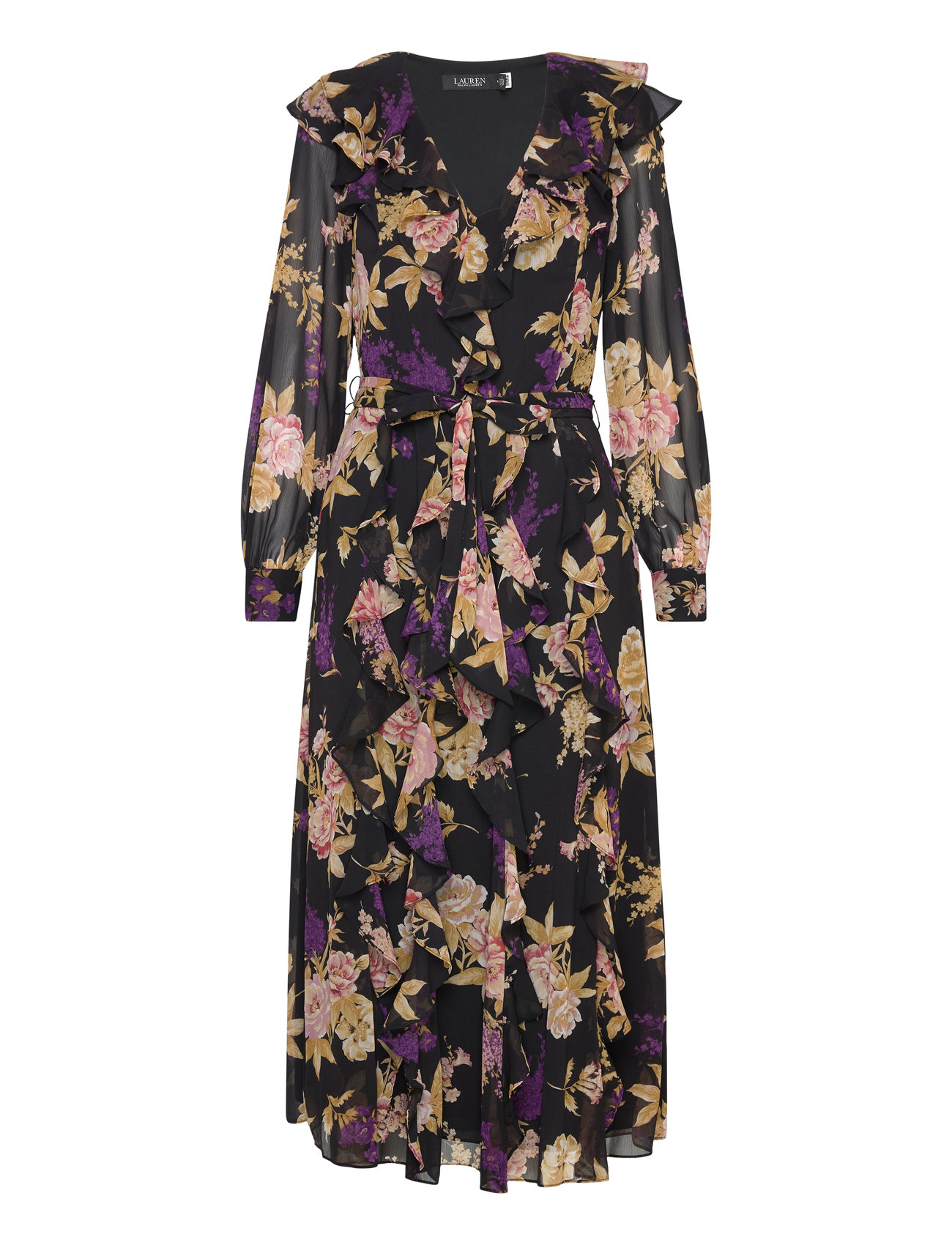 Lauren Ralph Lauren Floral Ruffle-Trim Georgette Dress Svart