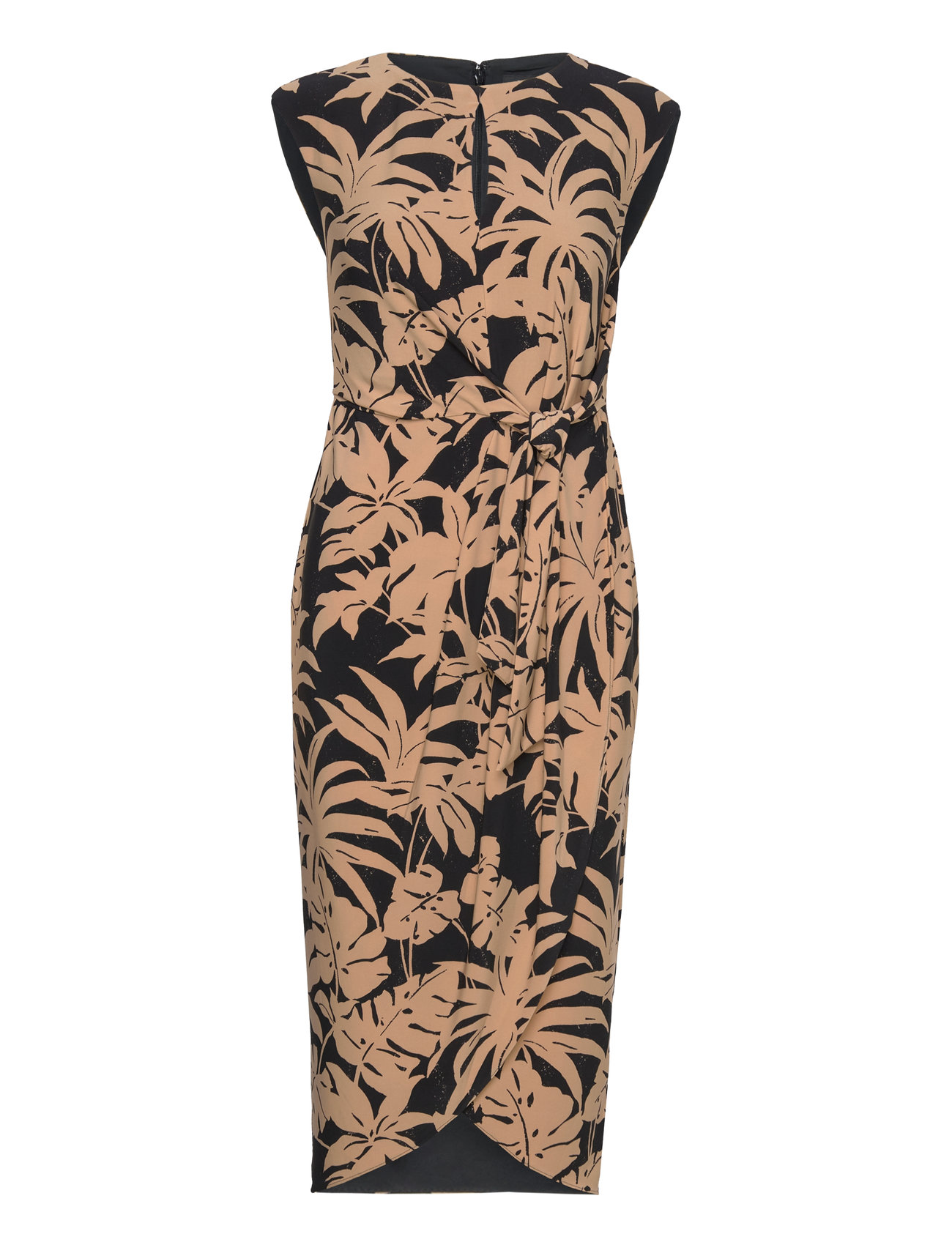 Palm Frond-Print Jersey Tie-Front Dress Knälång Klänning Black Lauren Ralph Lauren