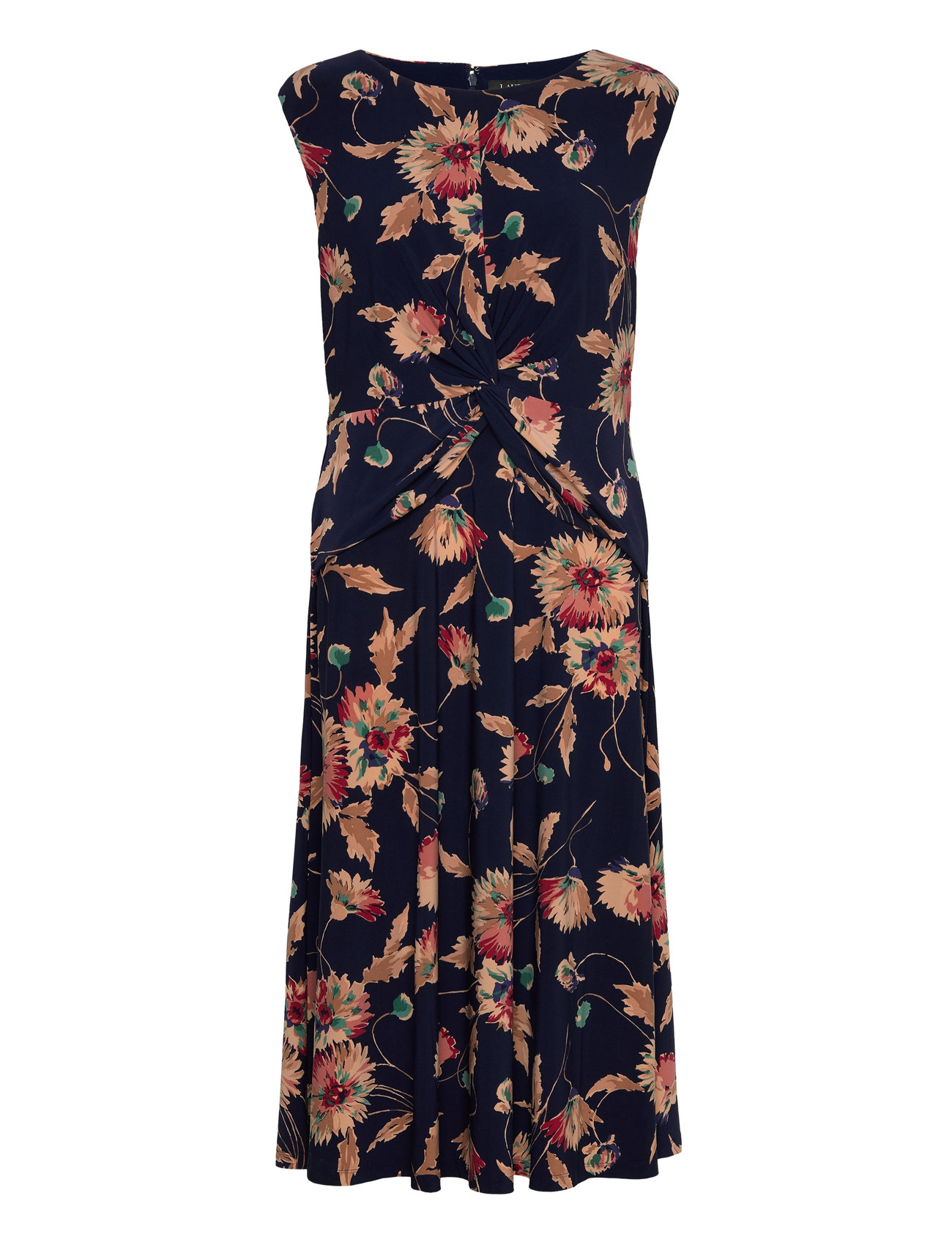 Floral Twist-Front Stretch Jersey Dress Knälång Klänning Navy Lauren Ralph Lauren