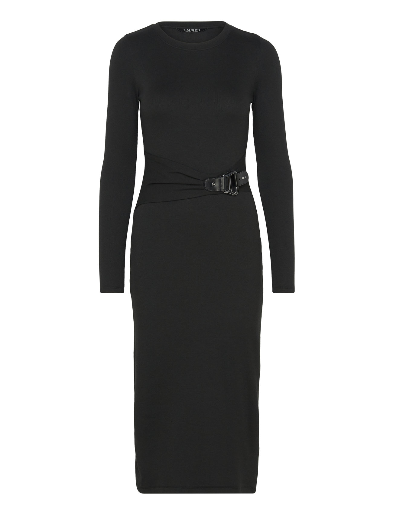 Buckle-Trim Cotton-Blend Knit Midi Dress Knelang Kjole Black Lauren Ralph Lauren