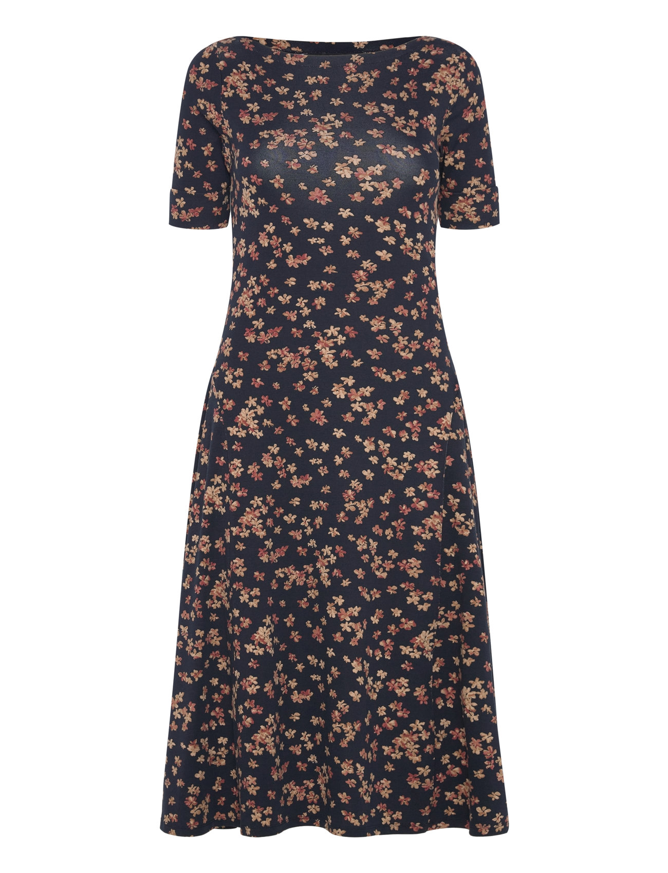 Floral Stretch Cotton Midi Dress Knelang Kjole Navy Lauren Ralph Lauren