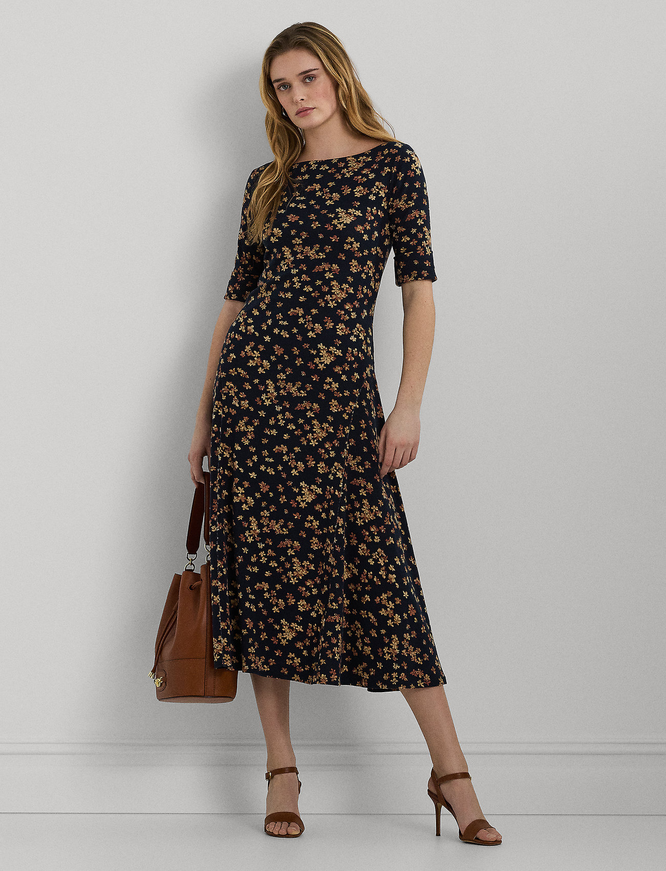 FloralStretchCottonMidiDress