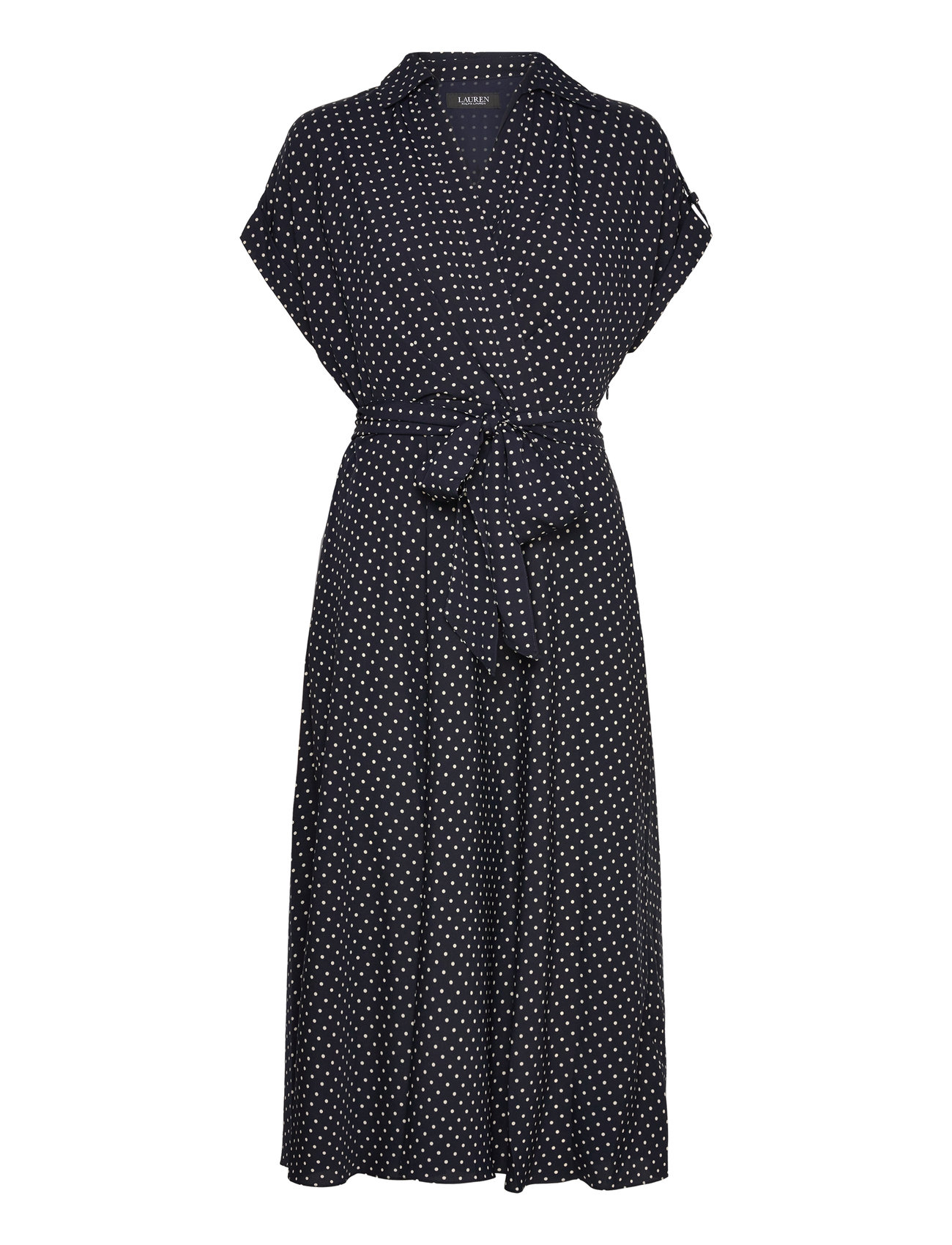 Lauren Ralph Lauren Polka-Dot Belted Crepe Dress Marinblå