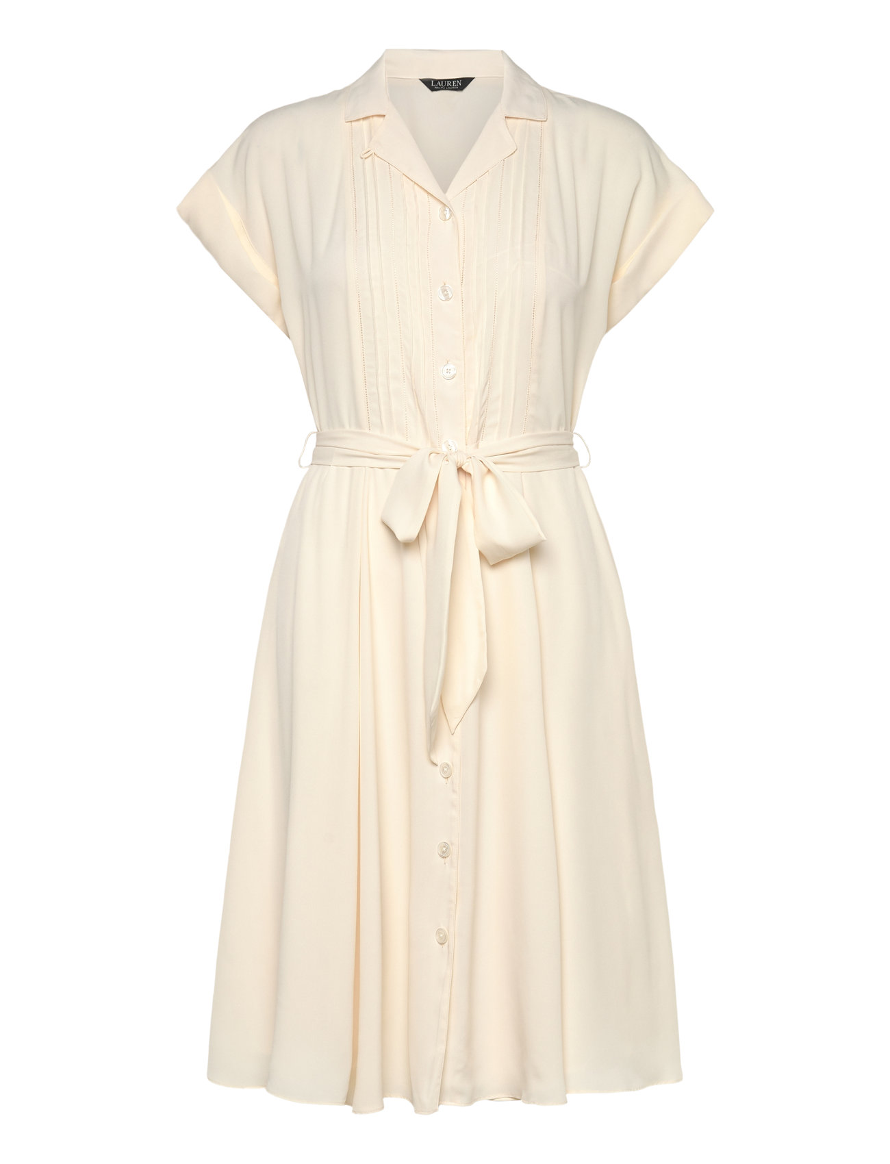 Belted Crepe Pintucked Shirtdress Kort Kjole Cream Lauren Ralph Lauren