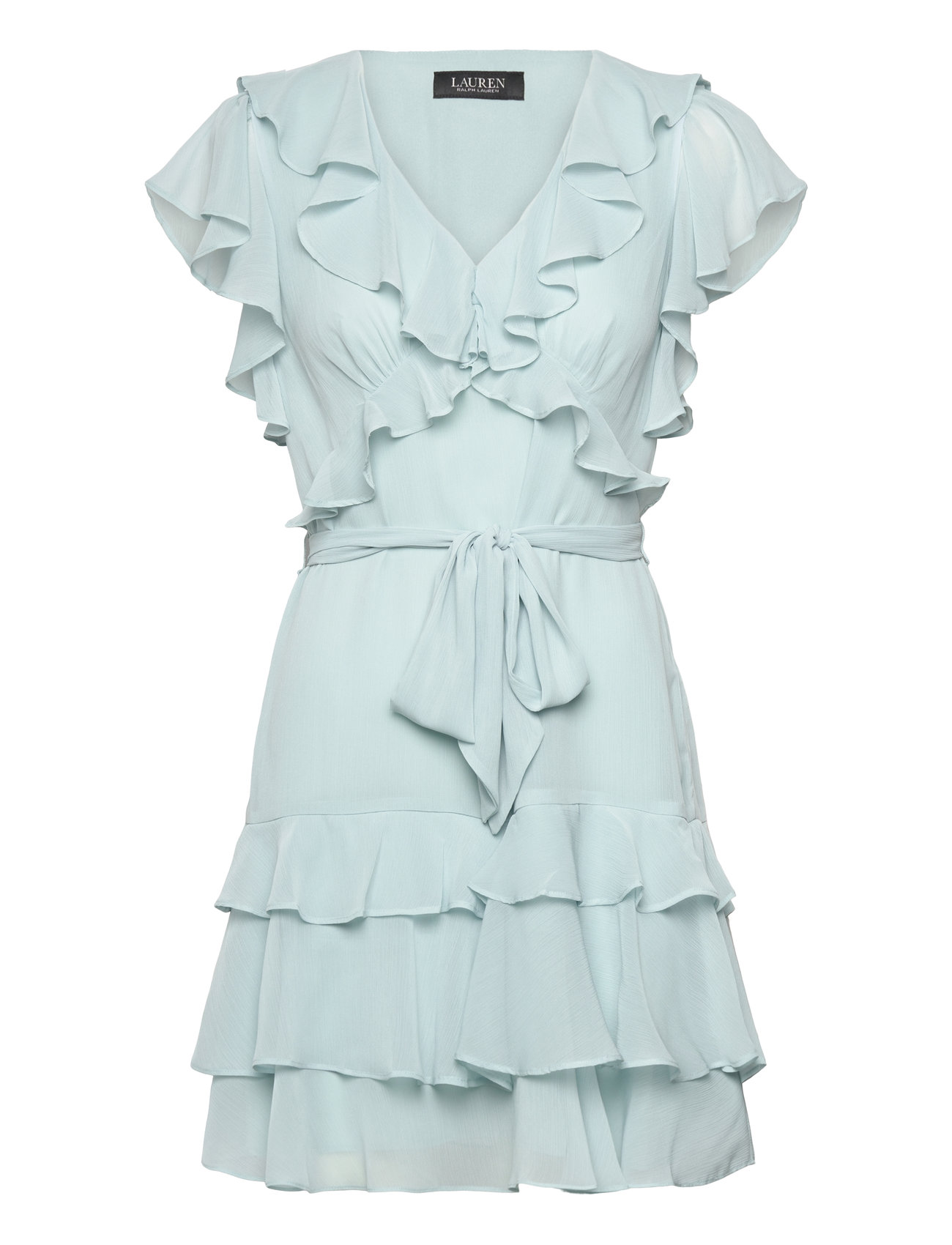 Ruffle-Trim Crinkle Georgette Dress Kort Kjole Blue Lauren Ralph Lauren