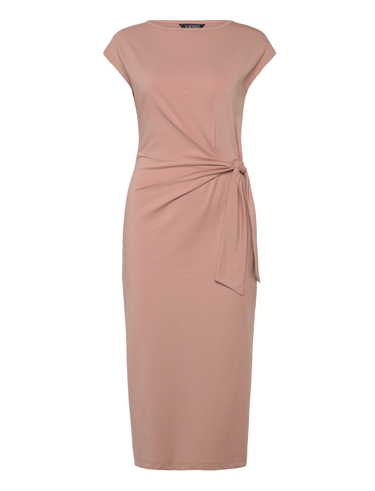 Tie-Front Jersey Boatneck Midi Dress Knelang Kjole Pink Lauren Ralph Lauren