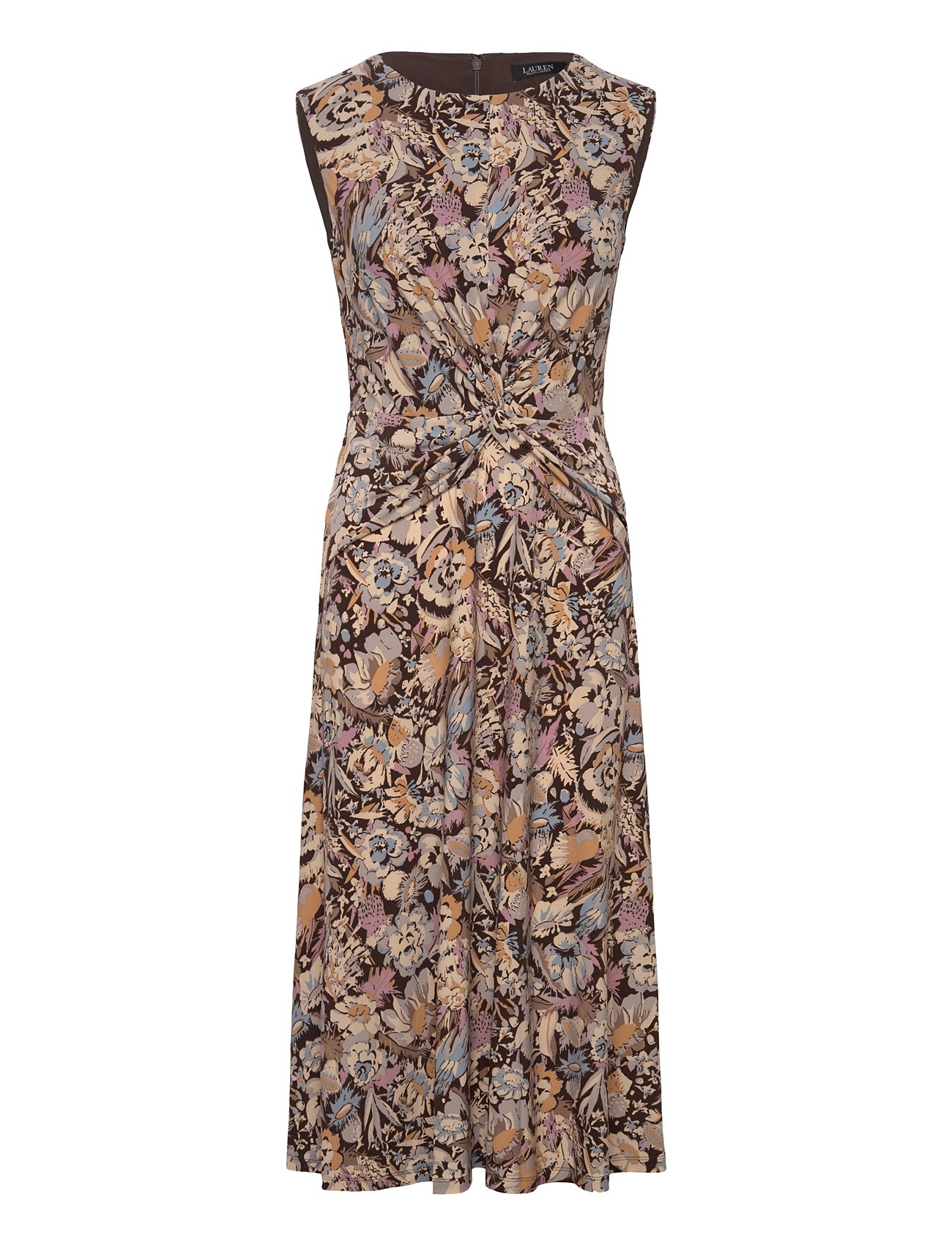 Floral Twist-Front Jersey Dress Knelang Kjole Brown Lauren Ralph Lauren