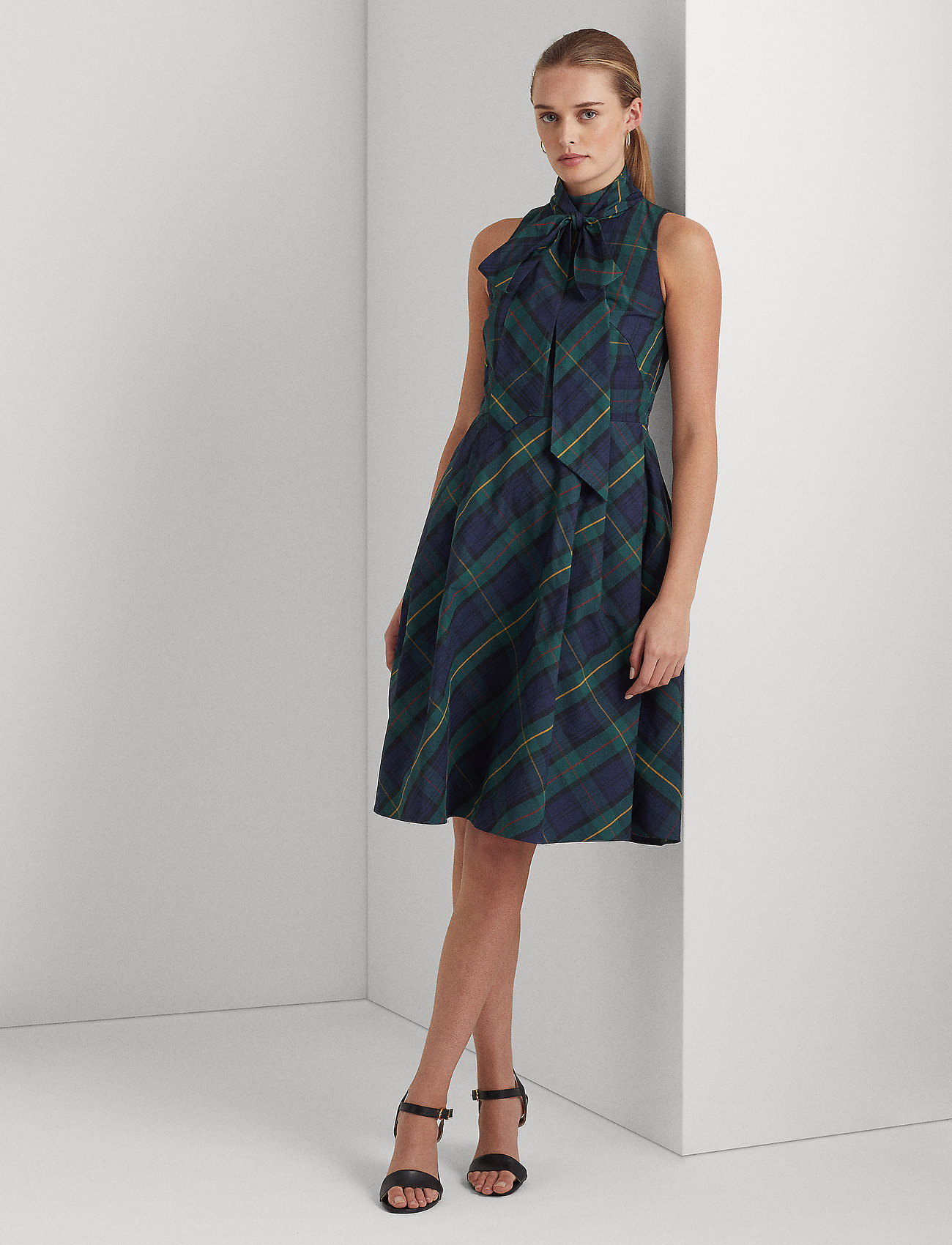 Lauren Ralph Lauren Plaid Tie-neck Taffeta Cocktail Dress - Midi dresses -  