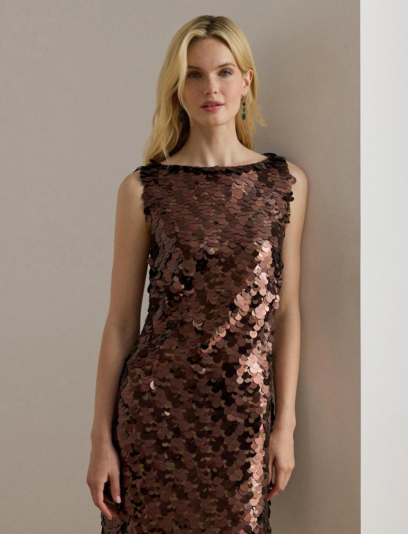 Lauren Ralph Lauren Sequined Shift Cocktail Dress, 40, Brown, Kjoler > Kort Kjole, Dame