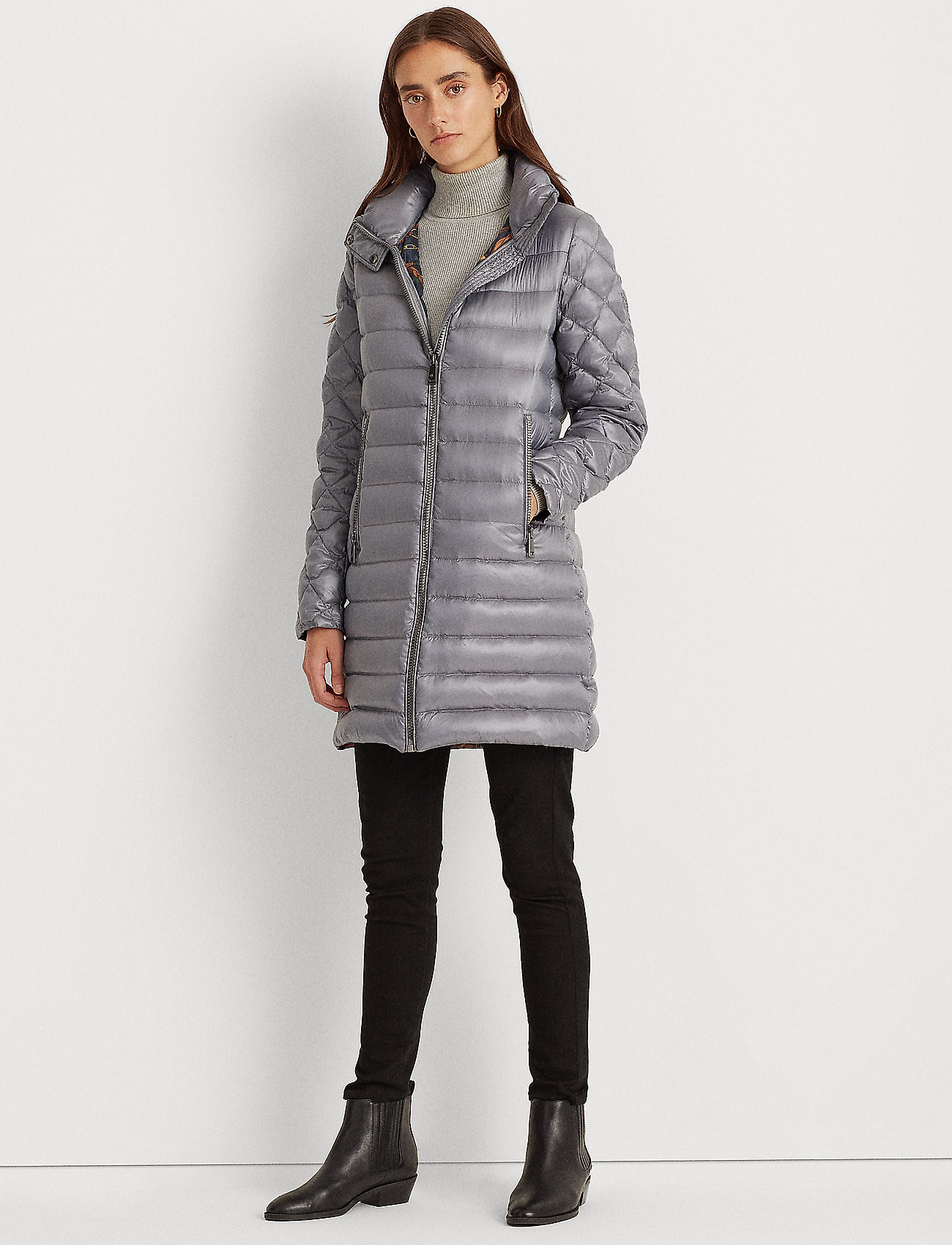 Packable Quilted Down Coat (Silver 