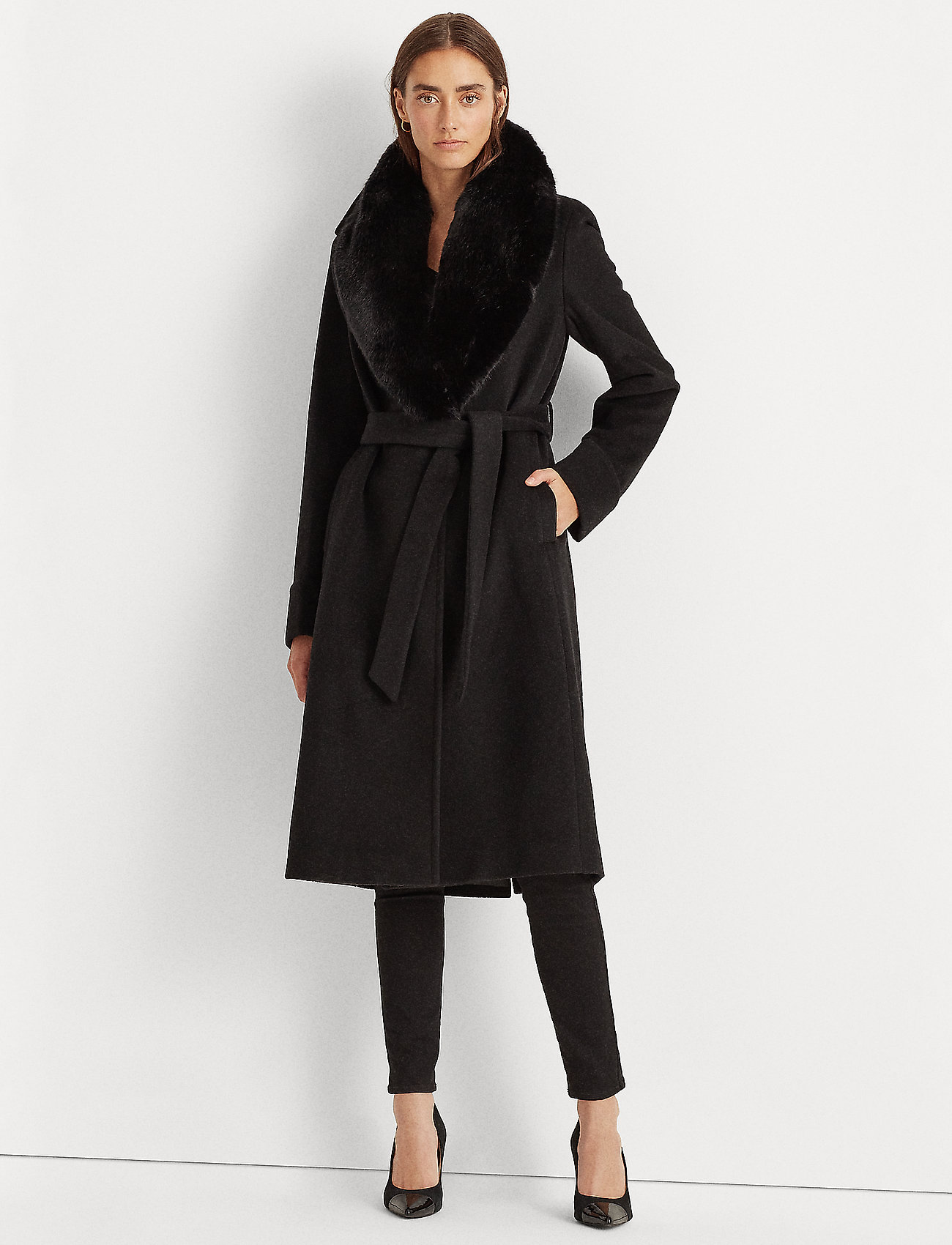 ralph lauren black wrap coat