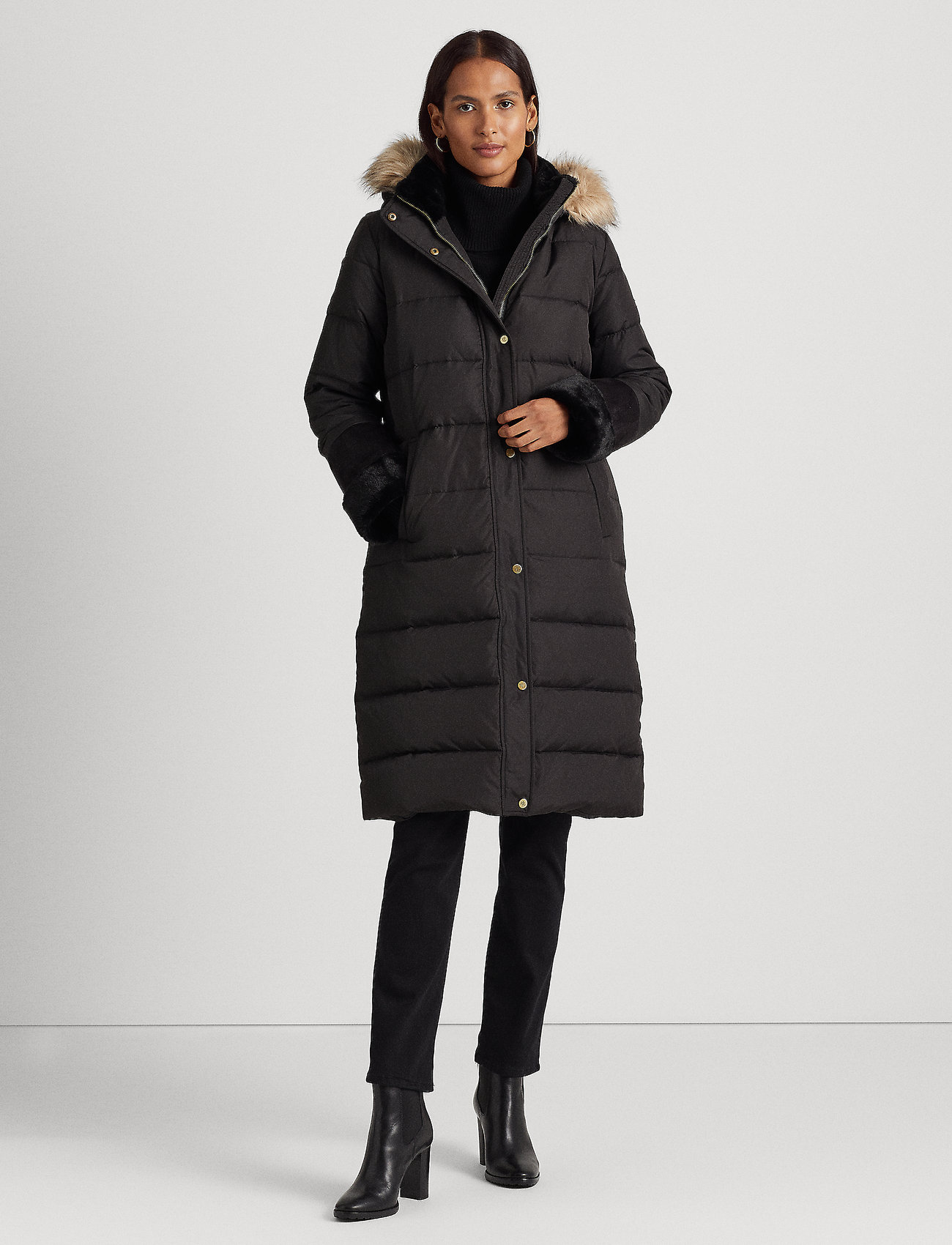 Grey faux fur hotsell trim longline puffer jacket