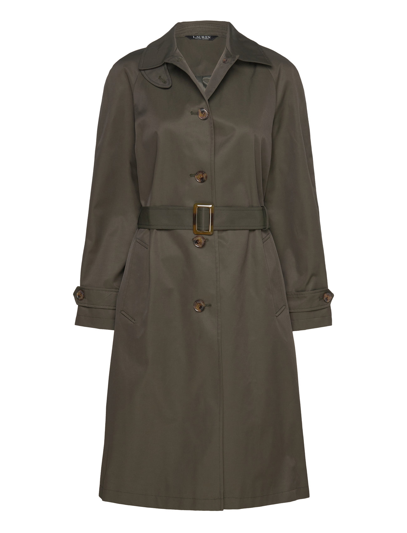 Lauren Ralph Lauren Belted Cotton-Blend Trench Coat Grön