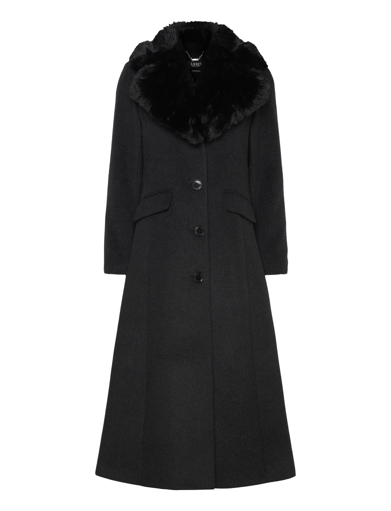 Lauren Ralph Lauren Faux-Fur-Collar Wool-Blend Coat Svart