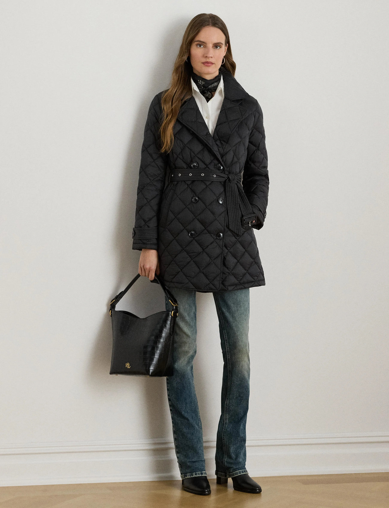 Lauren Ralph Lauren Diamond-Quilted Down Trench Coat, S, Black, Jakker > Quiltede Jakker, Dame