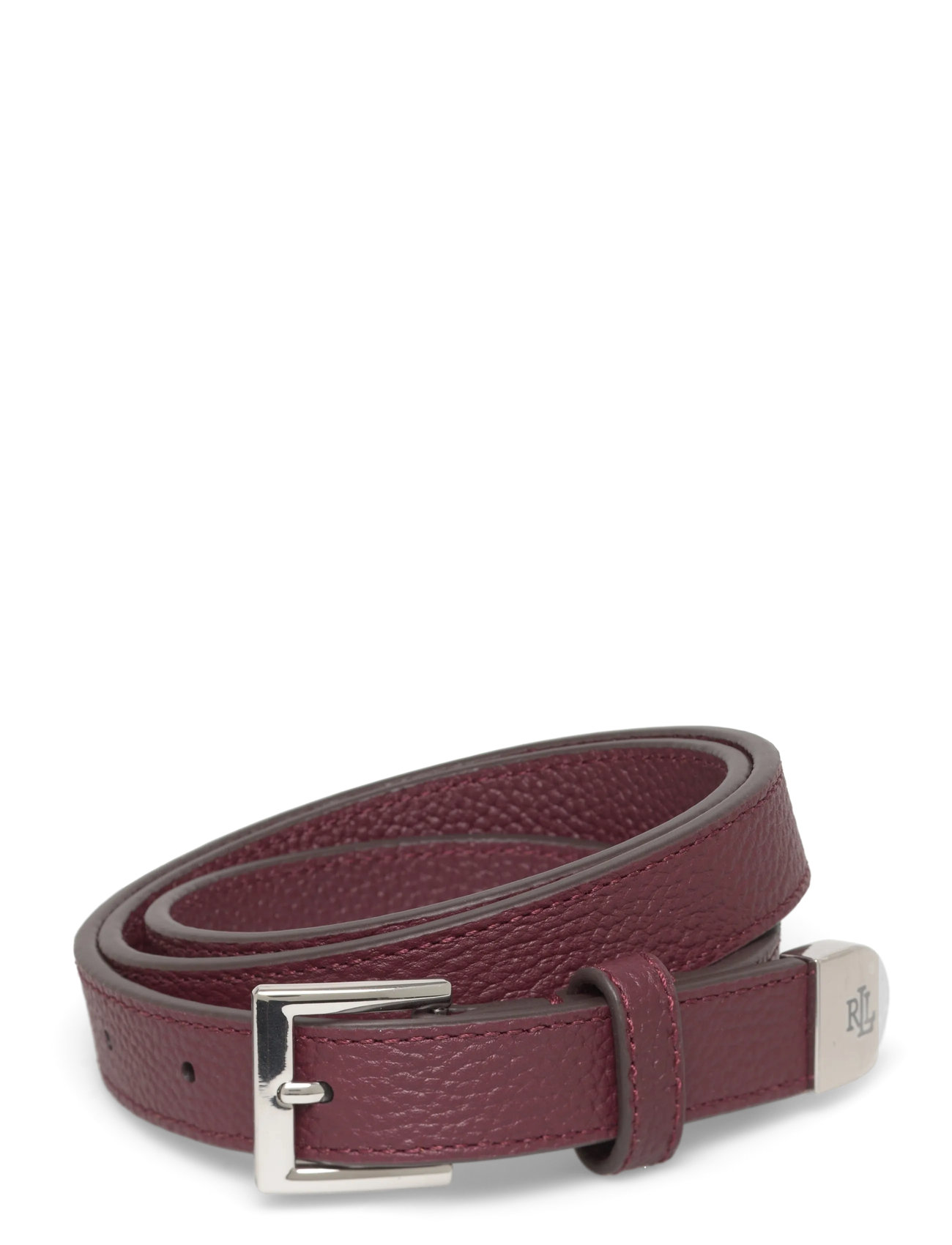 Lauren Ralph Lauren Pebbled Leather Skinny Belt, XL, Burgundy, Tilbehør > Bælter, Dame
