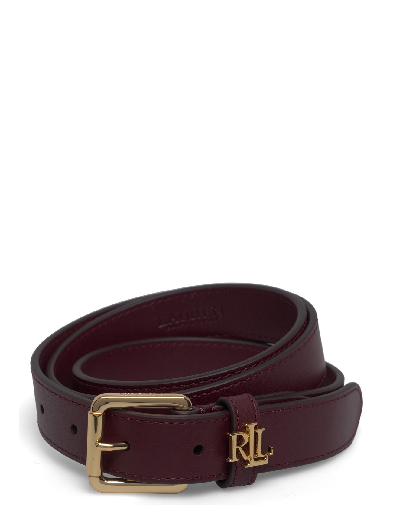 Lauren Ralph Lauren Logo-Keeper Leather Skinny Belt, L, Burgundy, Tilbehør > Bælter, Dame