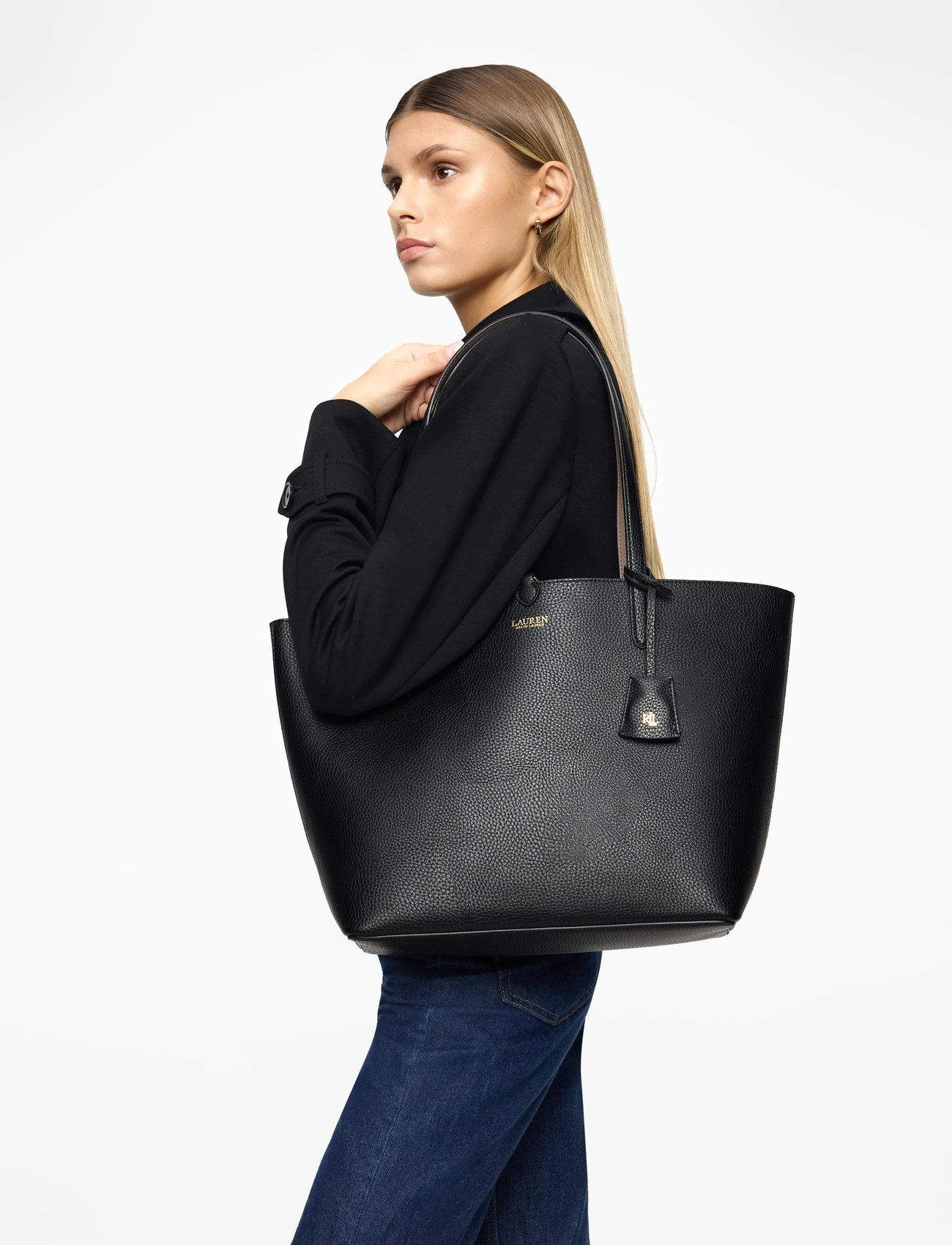 バッグ Lauren Ralph Lauren Black Leather Tote Black leather tote bag brand POLO RALPH LAUREN — Globalbrandsstore