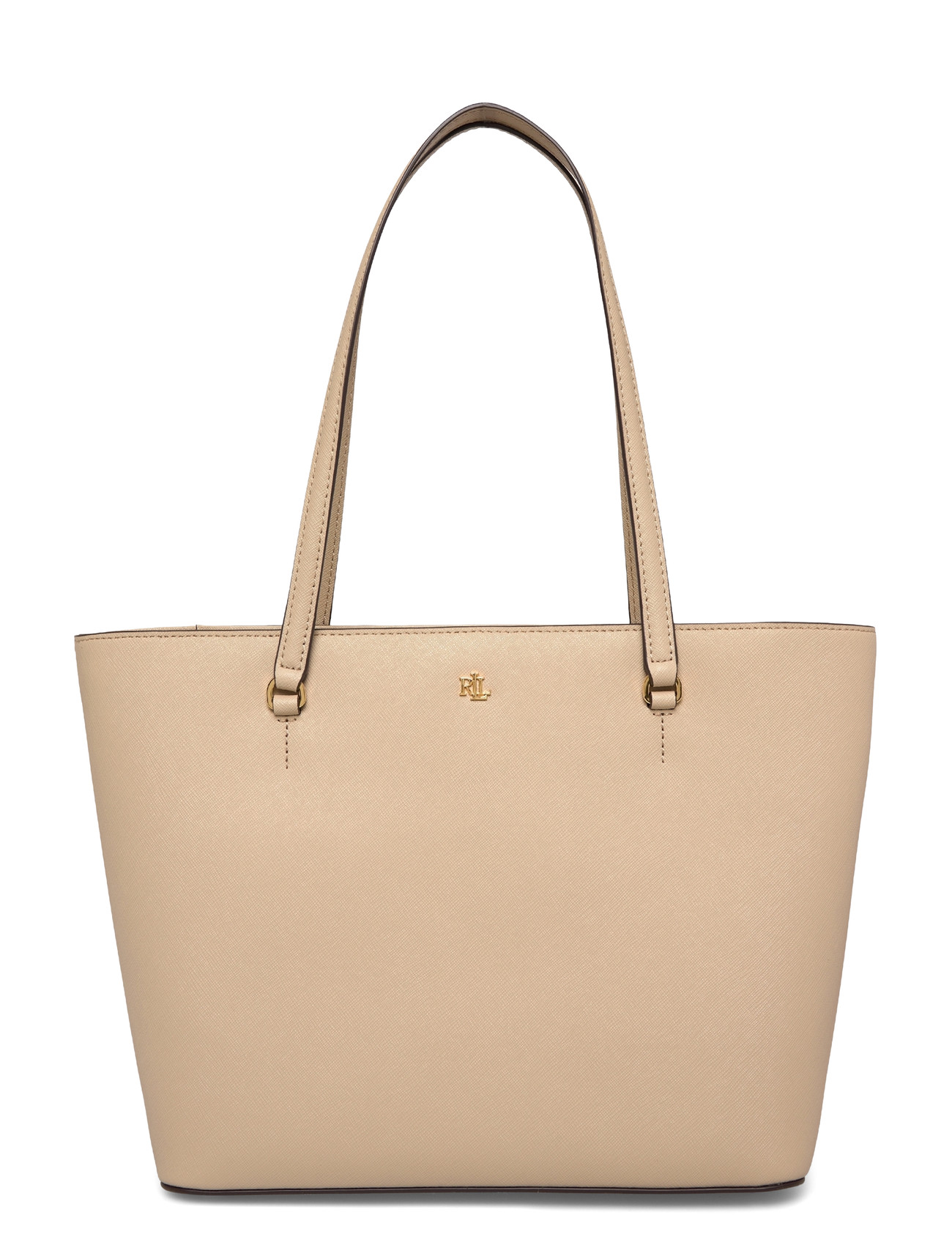 Lauren Ralph Lauren Crosshatch Leather Medium Karly Tote, One Size, Cream, Tasker > Totes, Dame