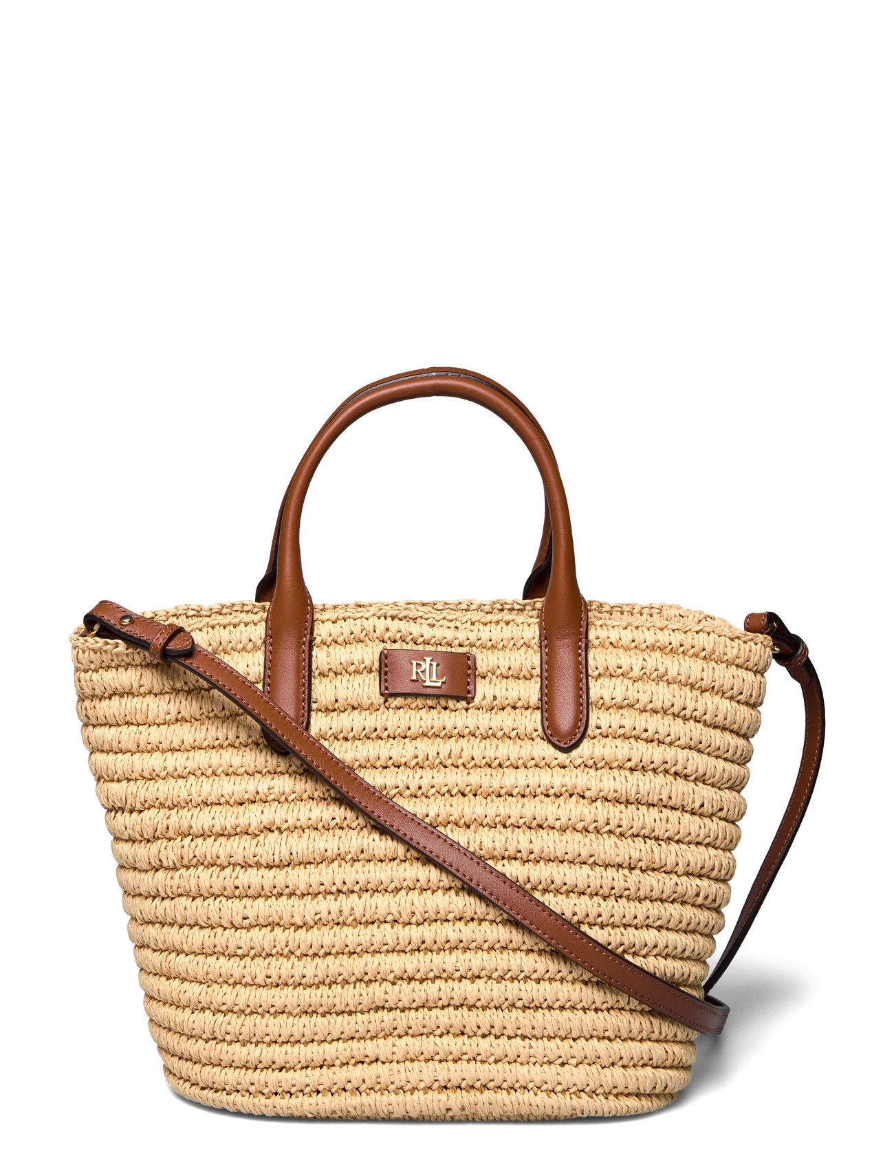 Lauren Ralph Lauren Woven Straw Medium Brie Tote Bag Beige