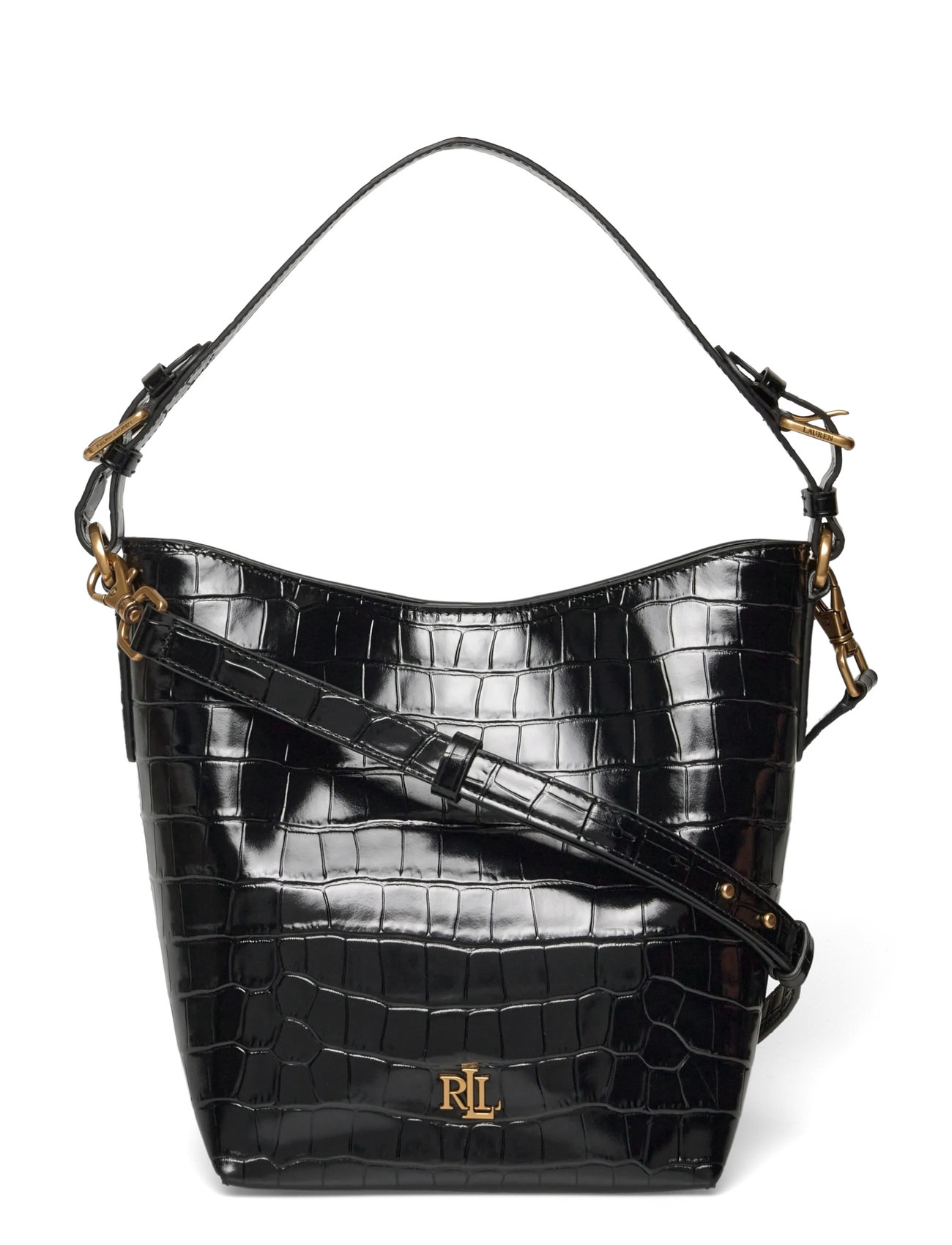 Lauren Ralph Lauren Croc-Embossed Medium Witley Bucket Bag, One Size, Black, Tasker > Spande, Dame