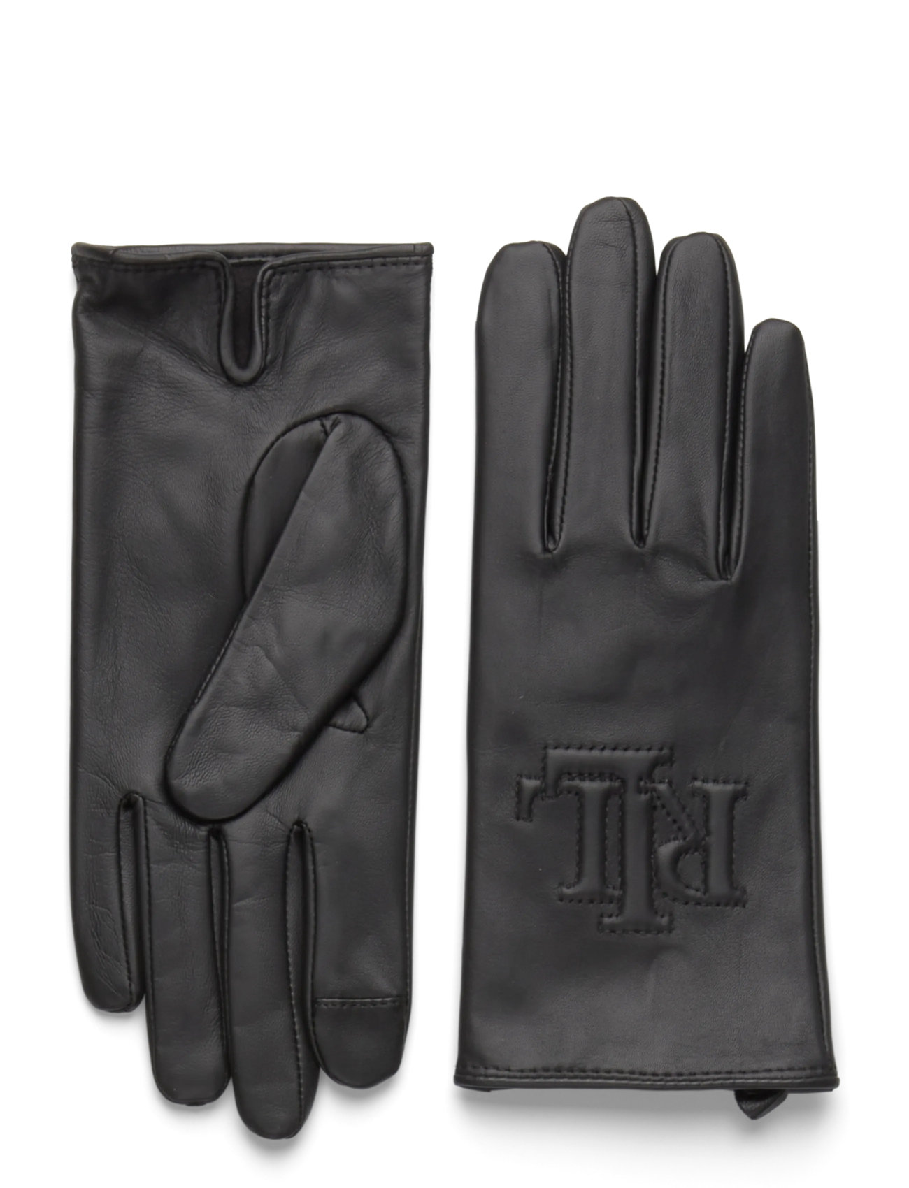 LAUREN RALPH LAUREN Logo-Embossed Sheepskin Tech Handschuhe Schwarz - L - Damen