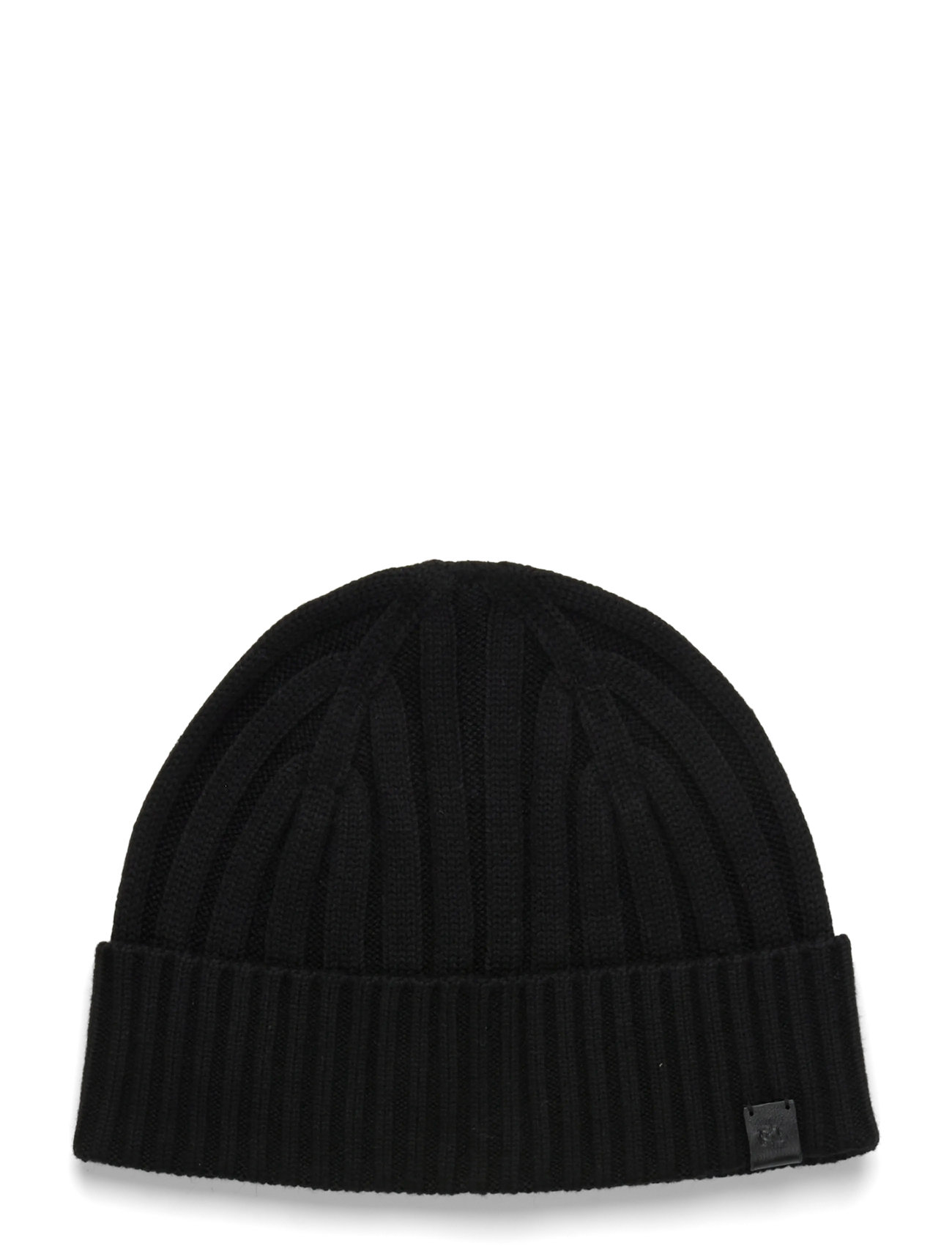 LAUREN RALPH LAUREN Leder-Trim Rib-Knit Pudelmütze Schwarz - One Size - Damen