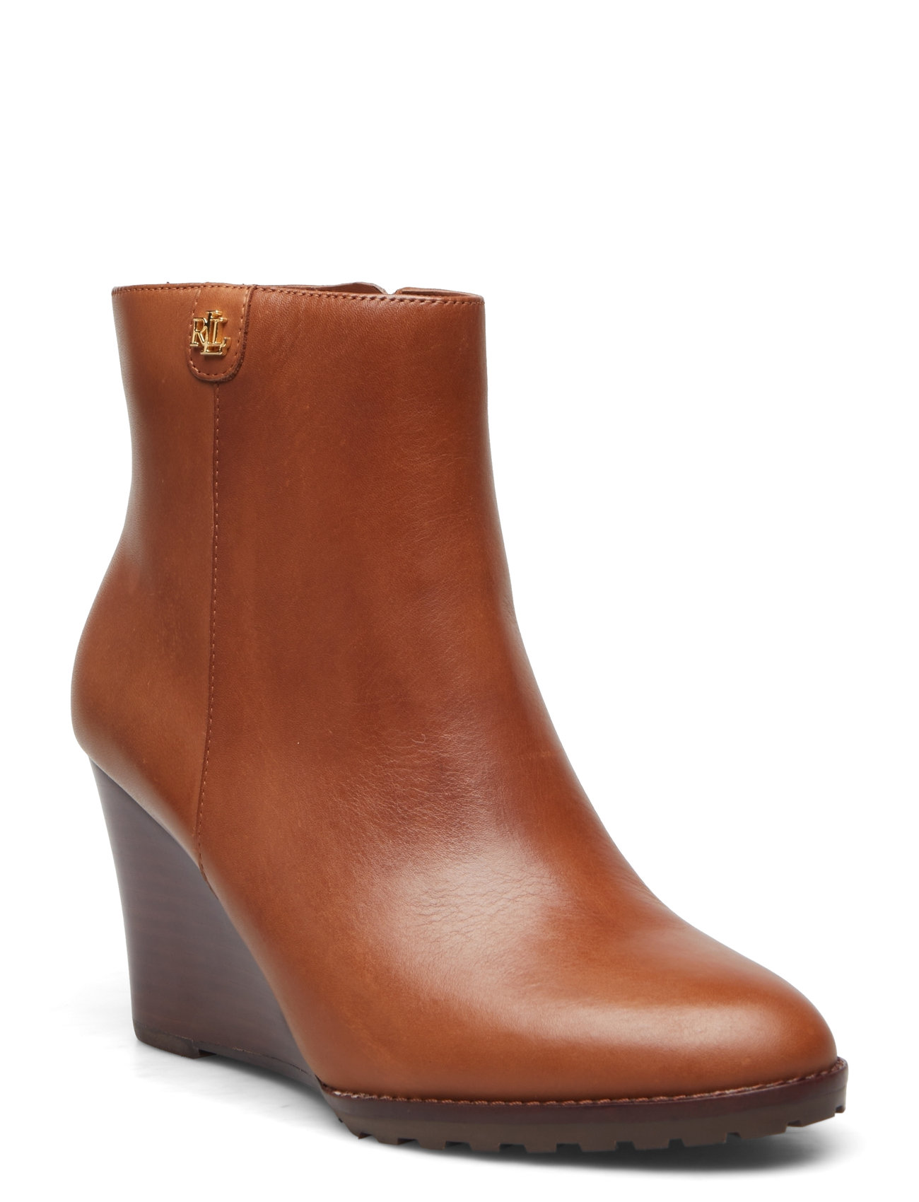 Shaley Calfskin Wedge Bootie Shoes Boots Ankle Boots Ankle Boots With Heel Brown Lauren Ralph Lauren