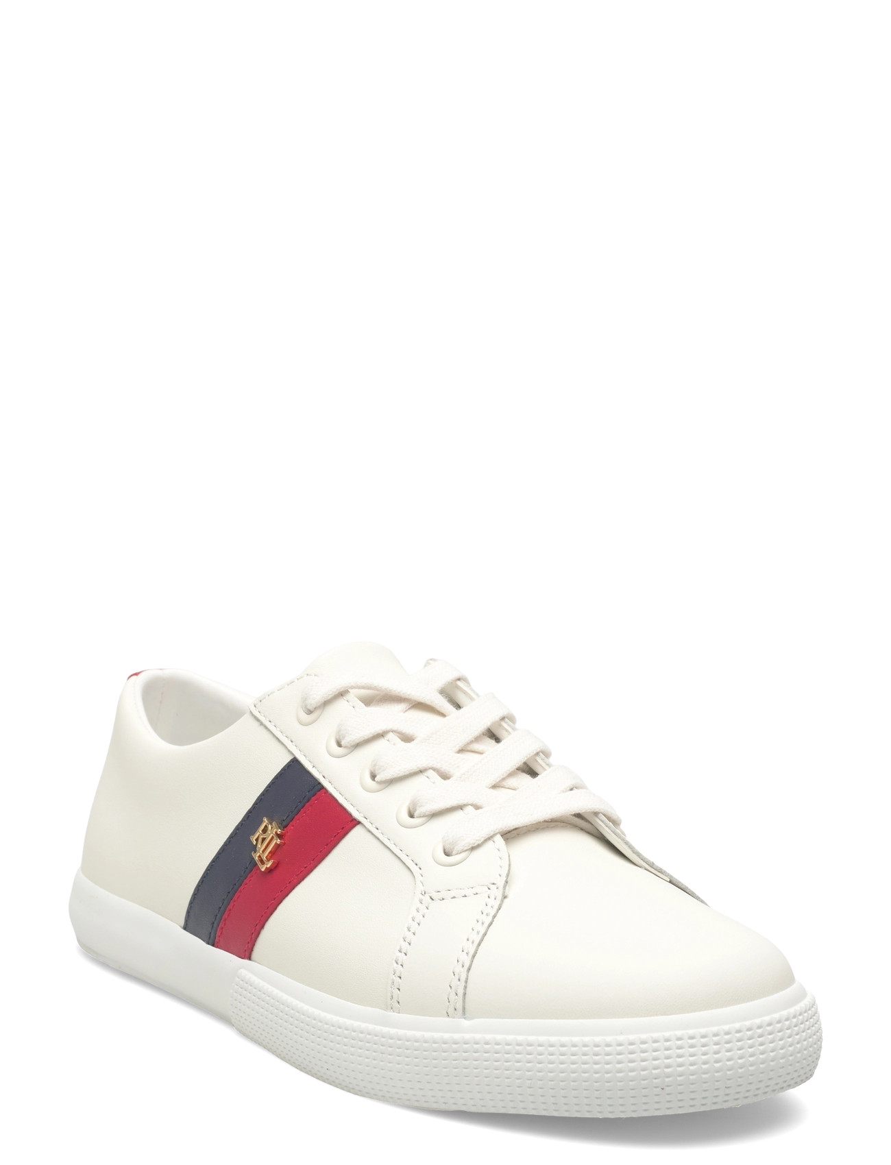 Lauren Ralph Lauren Janson Ii Leather Sneaker, 39, White, Sneakers > Sneakers Med Lav Top, Dame