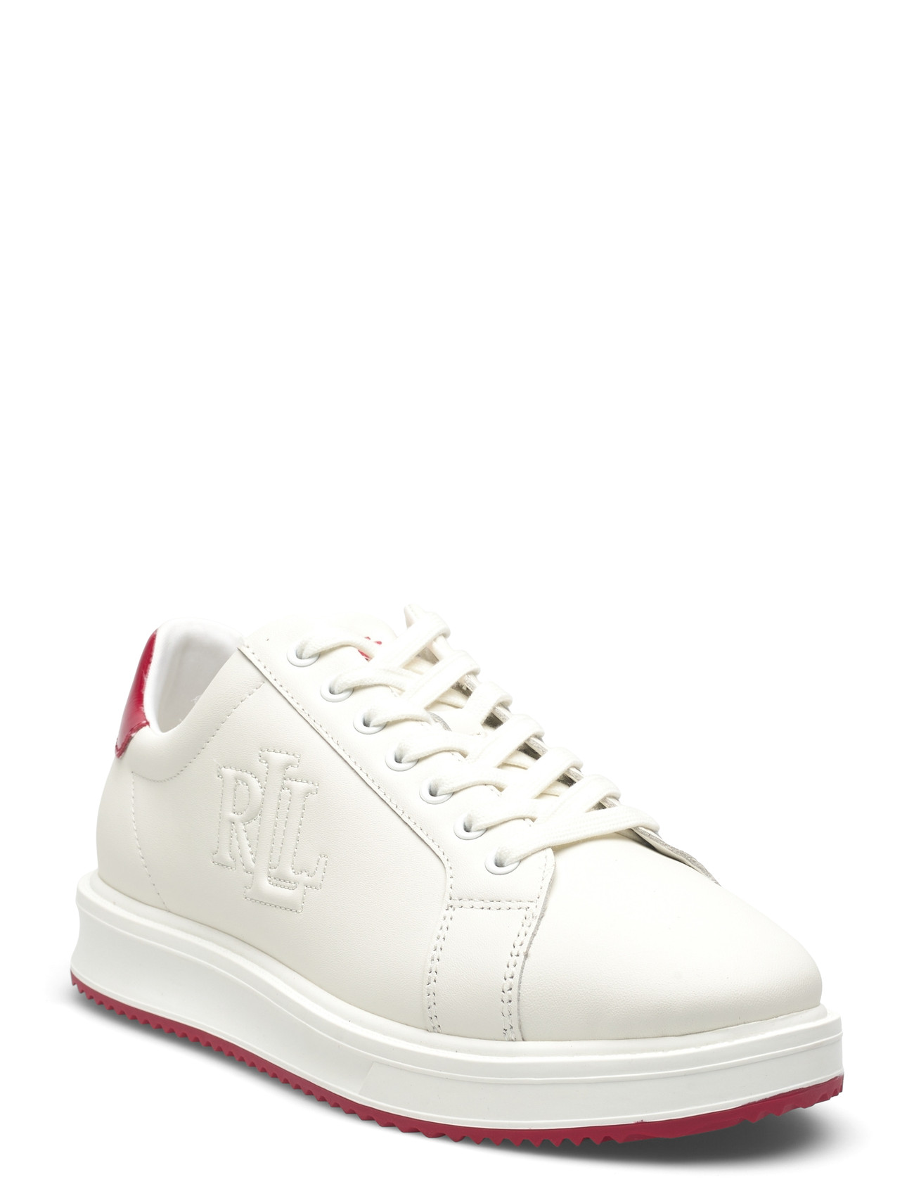 Lauren Ralph Lauren Ainsley Smooth & Crinkle Leather Sneaker, 37.5, White, Sneakers > Sneakers Med Lav Top, Dame