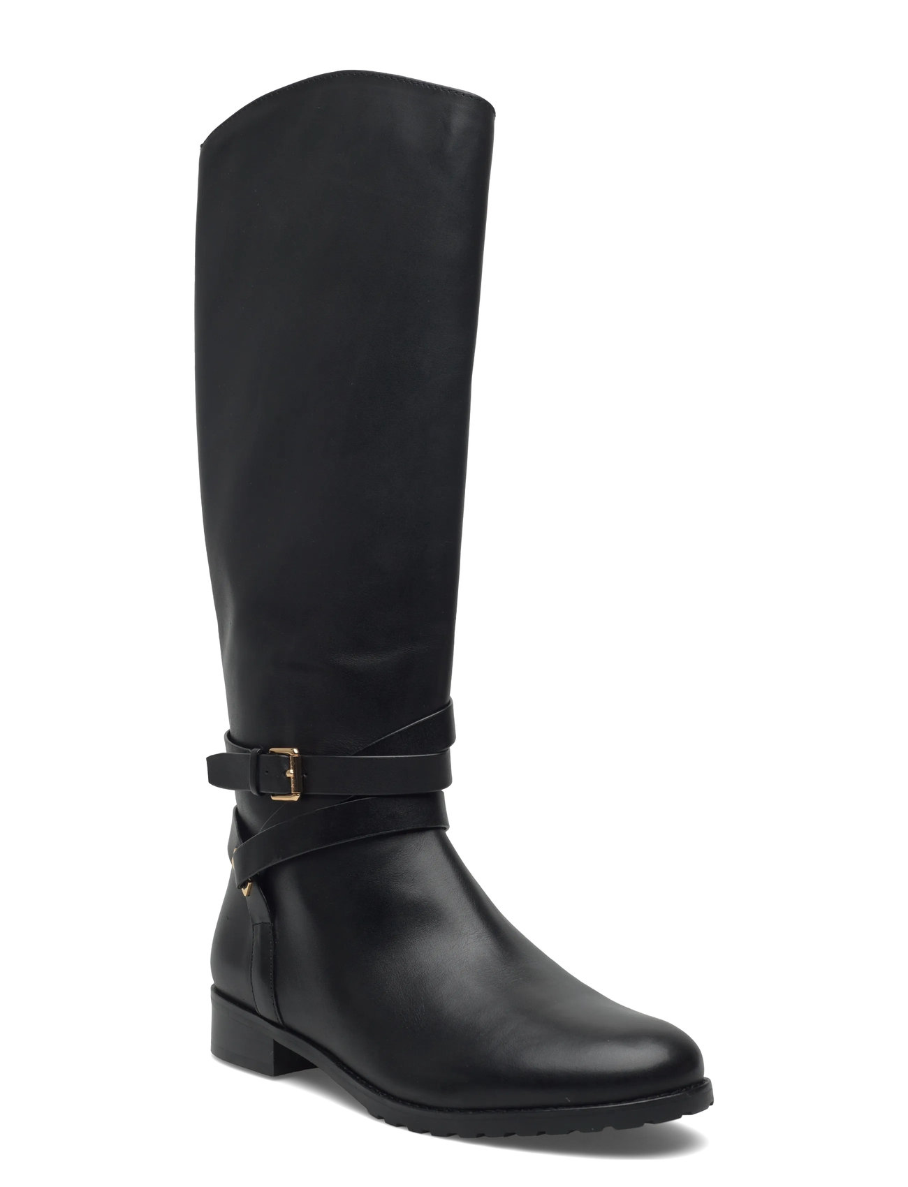 LAUREN RALPH LAUREN Collins Burnished Leder Tall Stiefel Schwarz - 37 - Damen