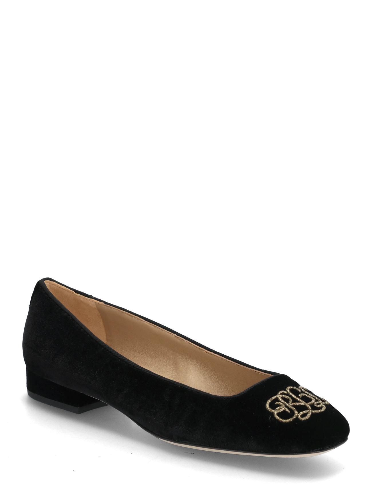 Lauren Ralph Lauren Emellie Logo Velvet Ballet Flat, 37, Black, Sko > Flats, Dame