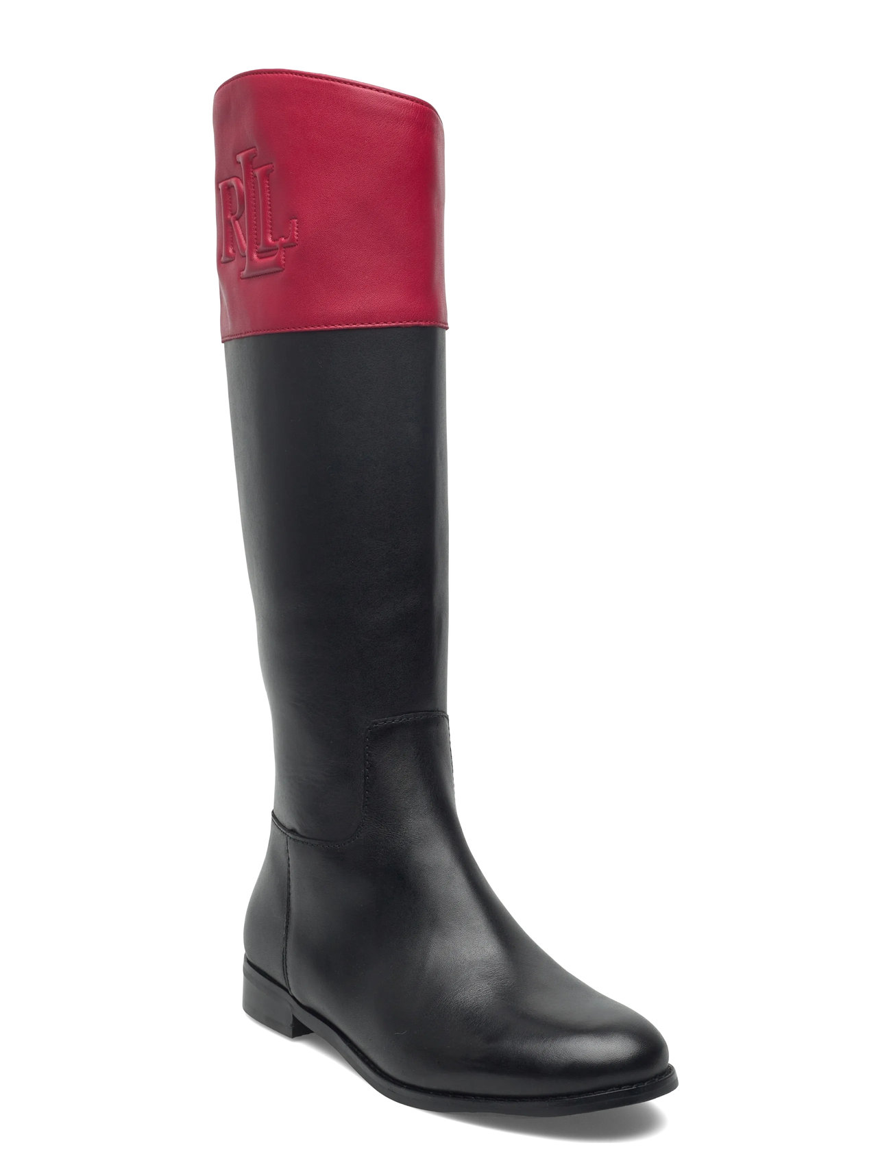 Lauren Ralph Lauren Justine Ii Two-Tone Leather Riding Boot, 39, Black, Tall Boots > Knee High Boots, Dame