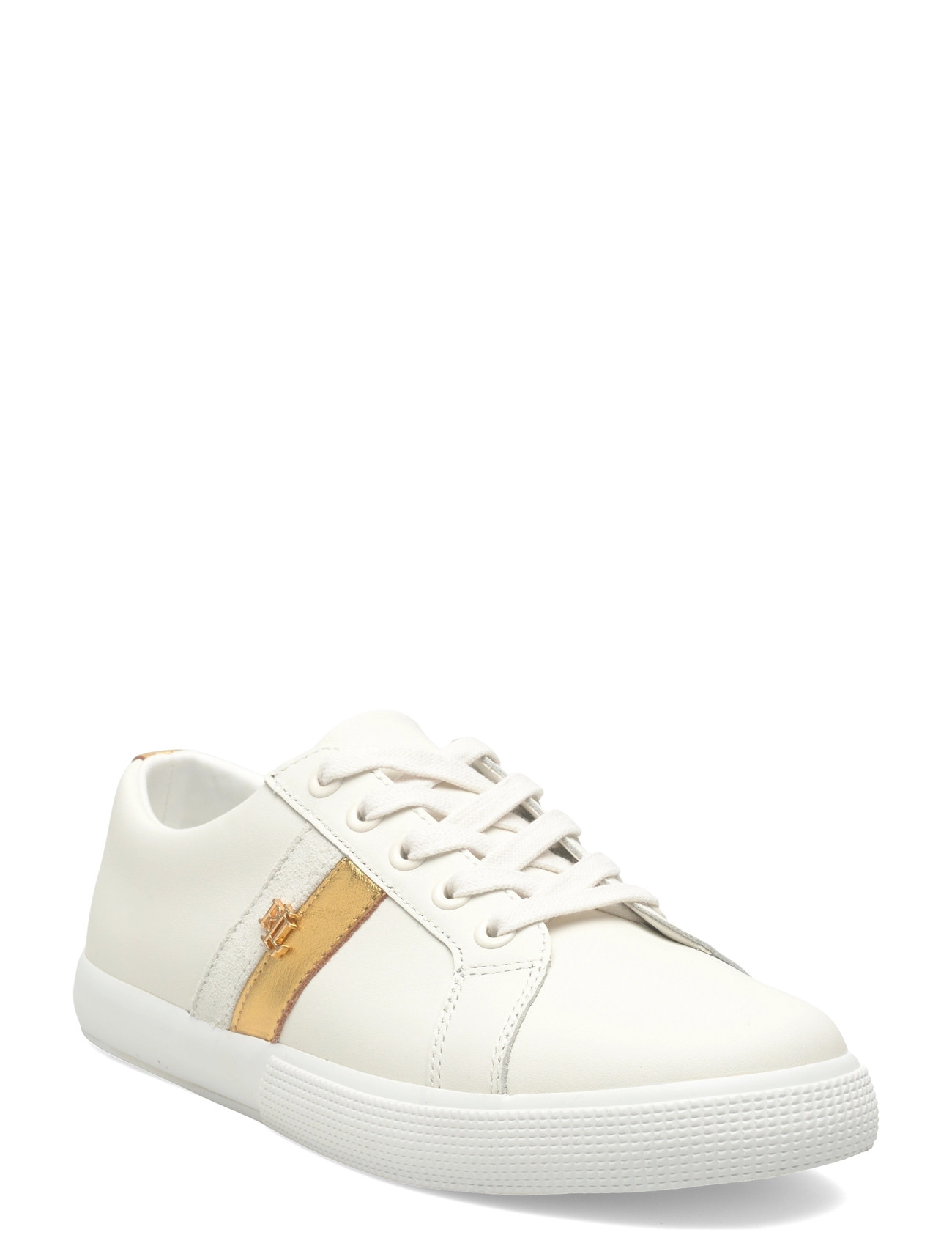 Lauren Ralph Lauren Janson Ii Metallic-Trim Leather Sneaker, 39, White, Sneakers > Sneakers Med Lav Top, Dame