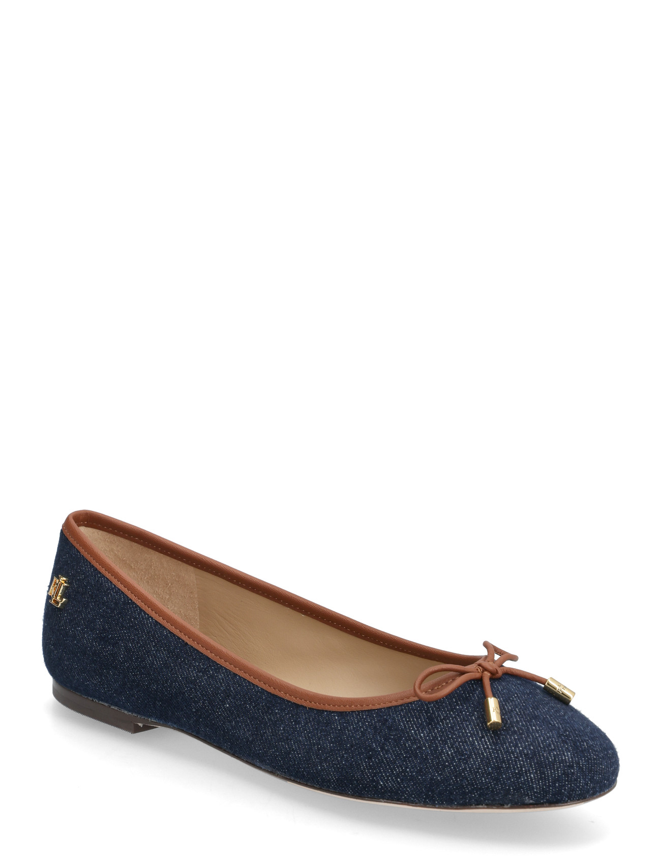 Lauren Ralph Lauren Jayna Leather-Trim Denim Flat, 38, Blue, Sko > Ballerinaer, Dame