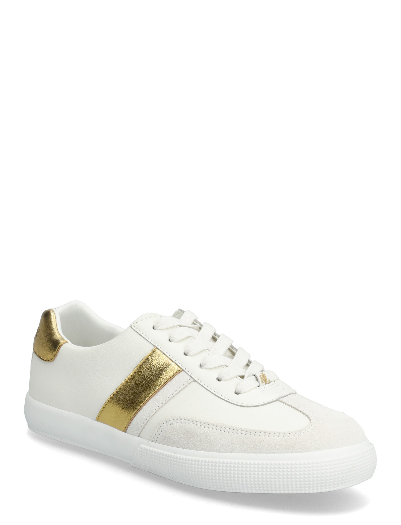 Lauren Ralph Lauren Braylee Metallic-Trim Leather Sneaker, 41, White, Sneakers > Sneakers Med Lav Top, Dame