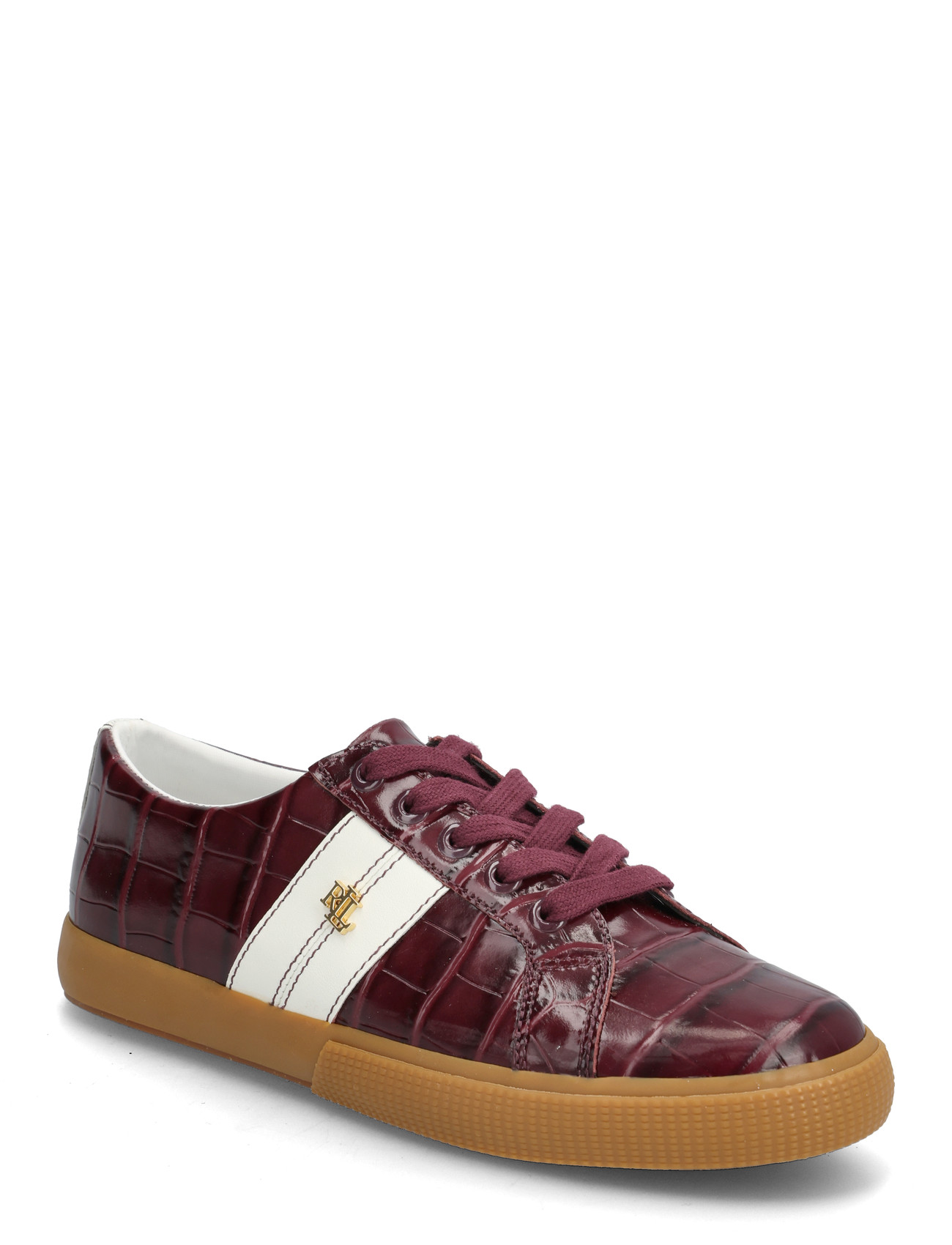 Lauren Ralph Lauren Janson Ii Croc-Embossed Leather Sneaker, 36, Burgundy, Sneakers > Sneakers Med Lav Top, Dame