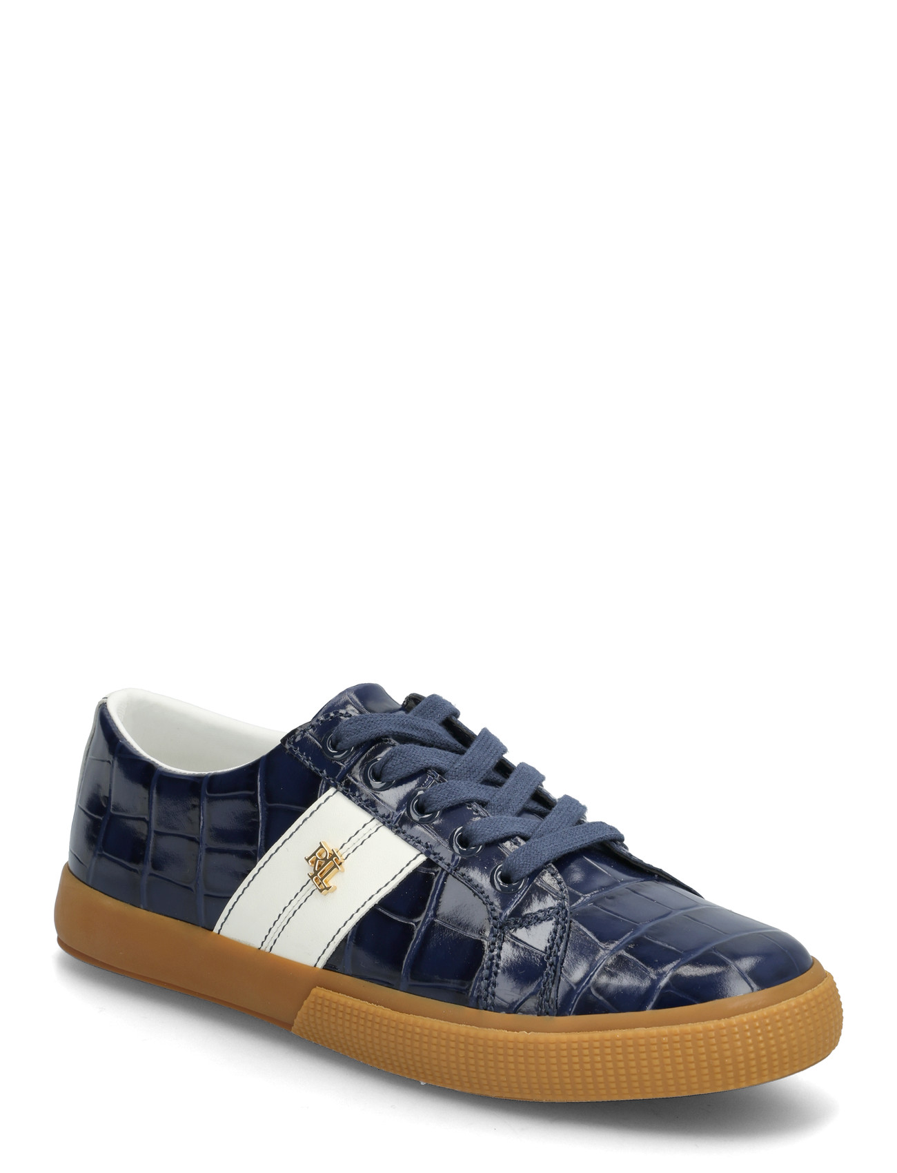 Lauren Ralph Lauren Janson Ii Croc-Embossed Leather Sneaker, 37, Navy, Sneakers > Sneakers Med Lav Top, Dame