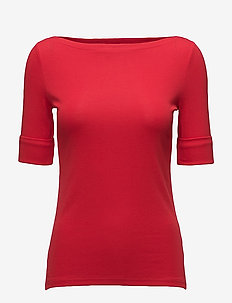Cotton Boatneck Top - t-shirts - lipstick red
