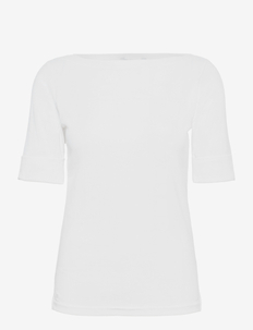 Cotton Boatneck Top - t-shirts - white