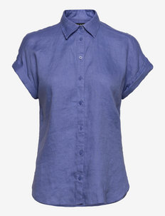 Linen Dolman-Sleeve Shirt - kortärmade skjortor - blue loch