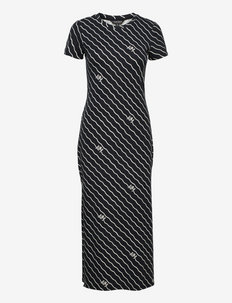 Wave-Stripe Tee Dress - sukienki koszulowe - polo black/cream