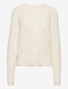 Cable-Knit Dolman-Sleeve Sweater - neulepuserot - pale cream