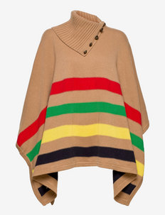 Striped Wool-Blend Poncho - jackets - camel multi