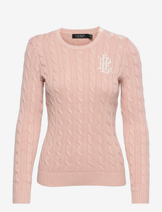 Button-Trim Cable-Knit Sweater - neulepuserot - pale pink
