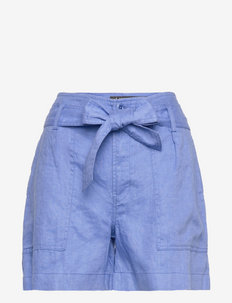 Belted Linen Short - paperbag shorts - blue loch