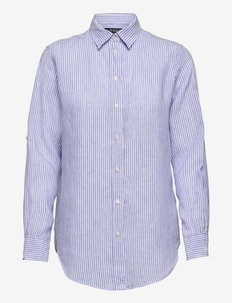 Striped Linen Shirt - langærmede skjorter - blue loch/white